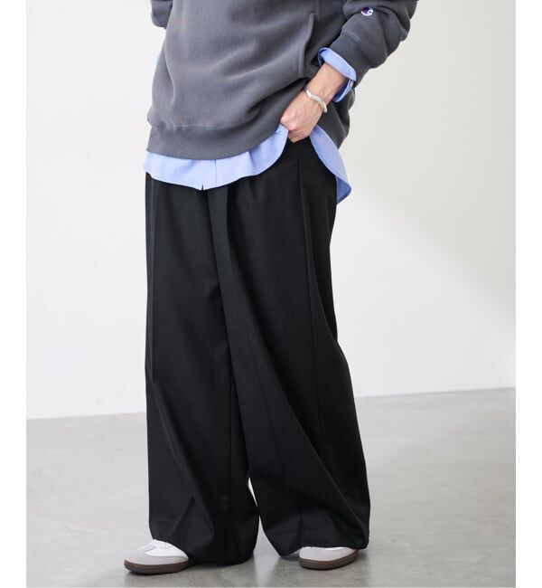 FRAMeWORK「カシミヤ混フラノワイドパンツ」|スラックス|ブラック