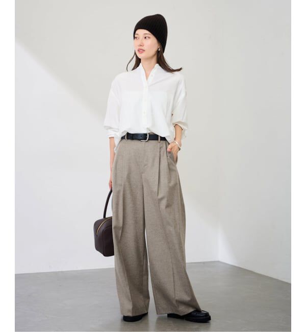 FRAMeWORK「カシミヤ混フラノワイドパンツ」|スラックス|