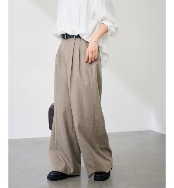 FRAMeWORK「カシミヤ混フラノワイドパンツ」|スラックス|