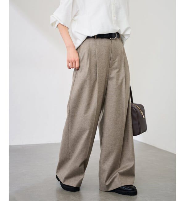FRAMeWORK「カシミヤ混フラノワイドパンツ」|スラックス|