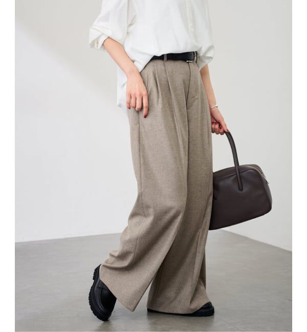 FRAMeWORK「カシミヤ混フラノワイドパンツ」|スラックス|