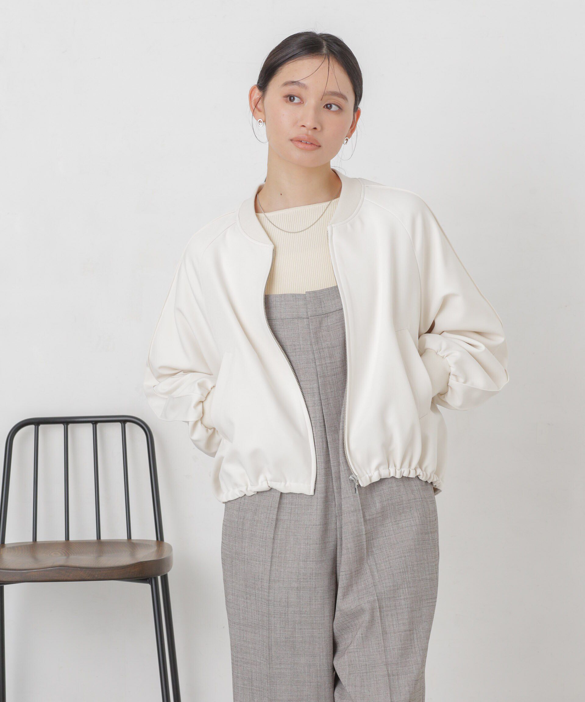 nano･universe「ダブルクロスリブブルゾン」|ブルゾン・スタジャン|オフホワイト1