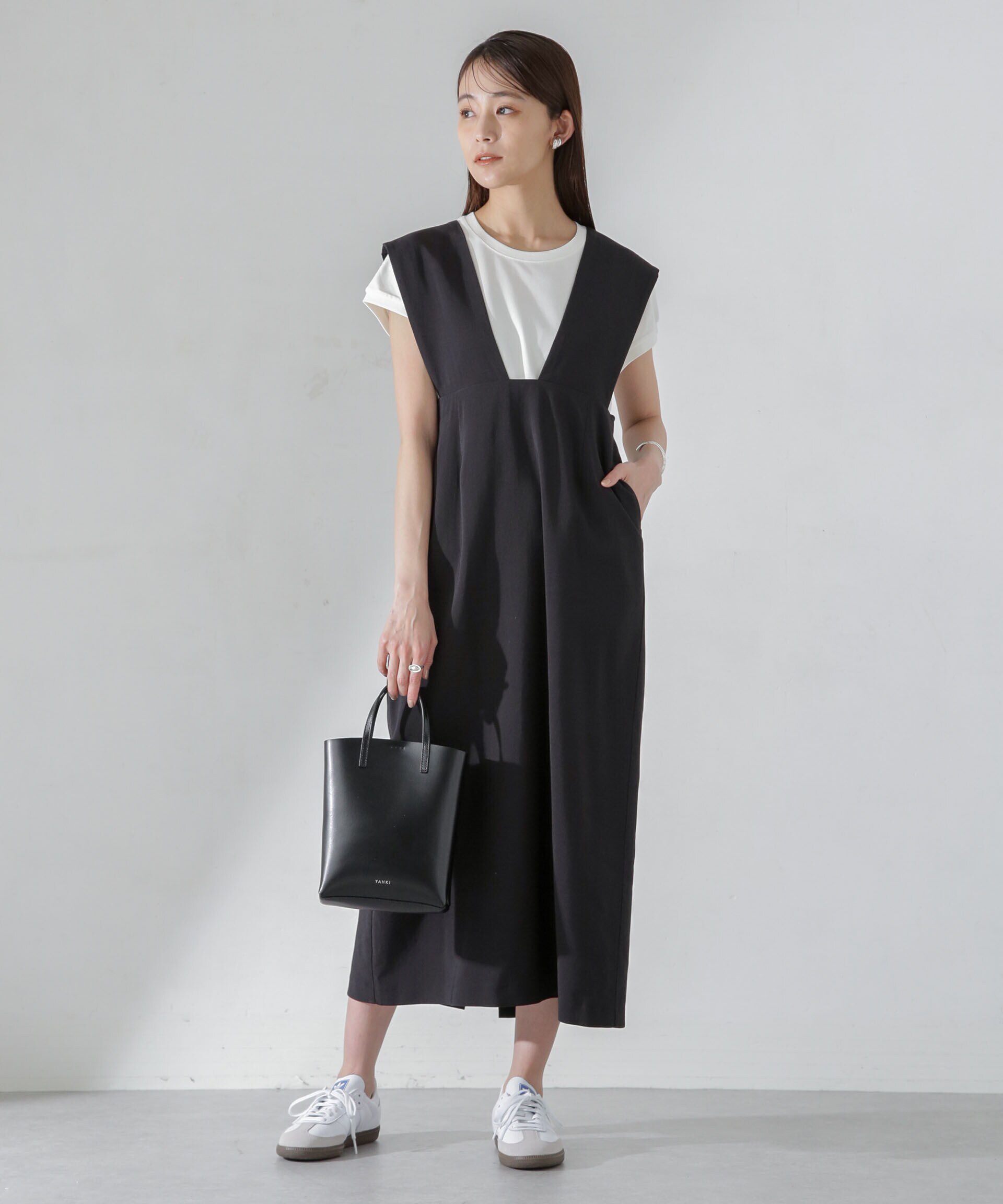 nano･universe「Iラインジャンパースカート」|ワンピース|ブラック