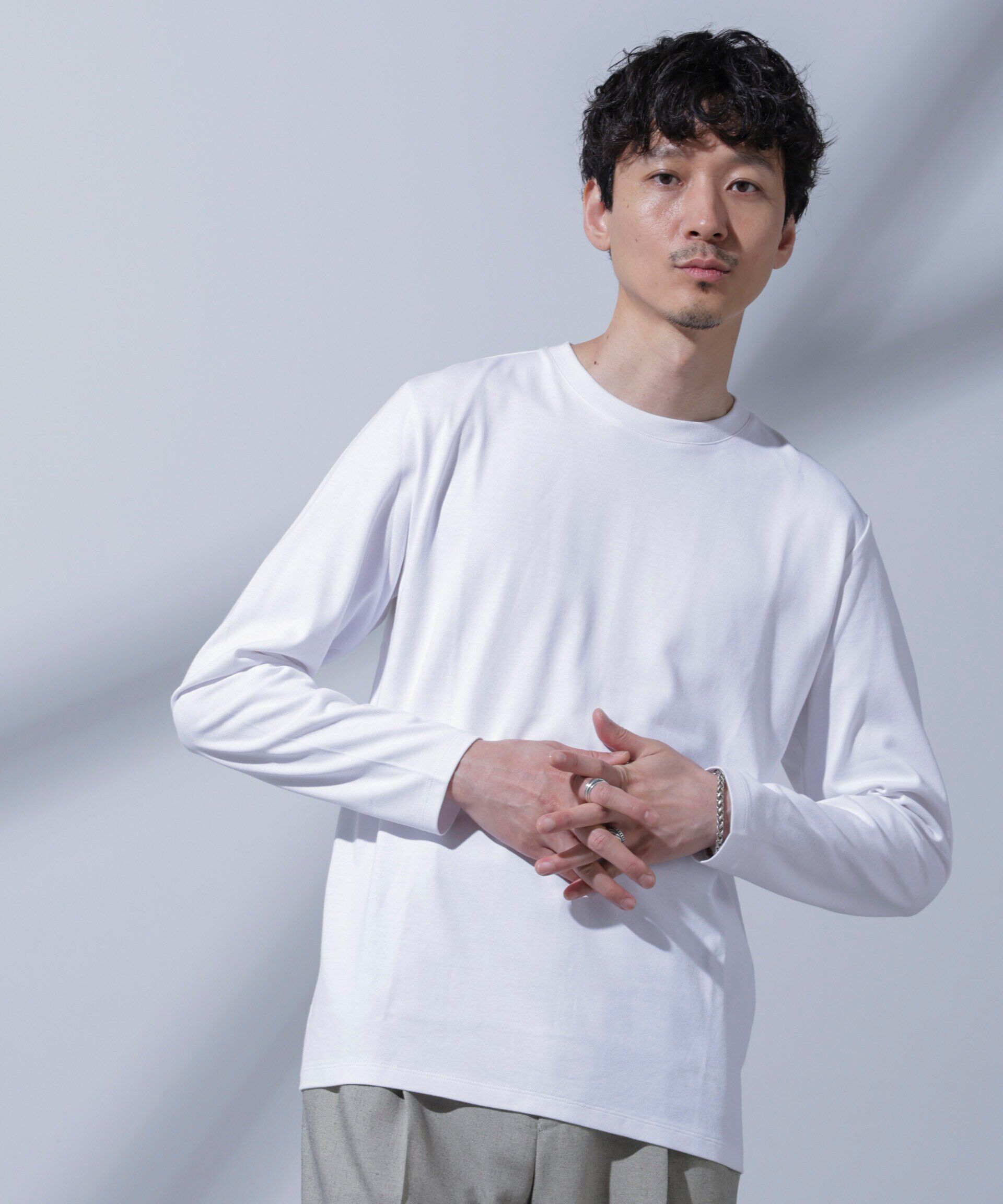 nano･universe「Anti Soaked(R)汗染み防止 クルーネックTシャツ 長袖」|Tシャツ・カットソー|ホワイト