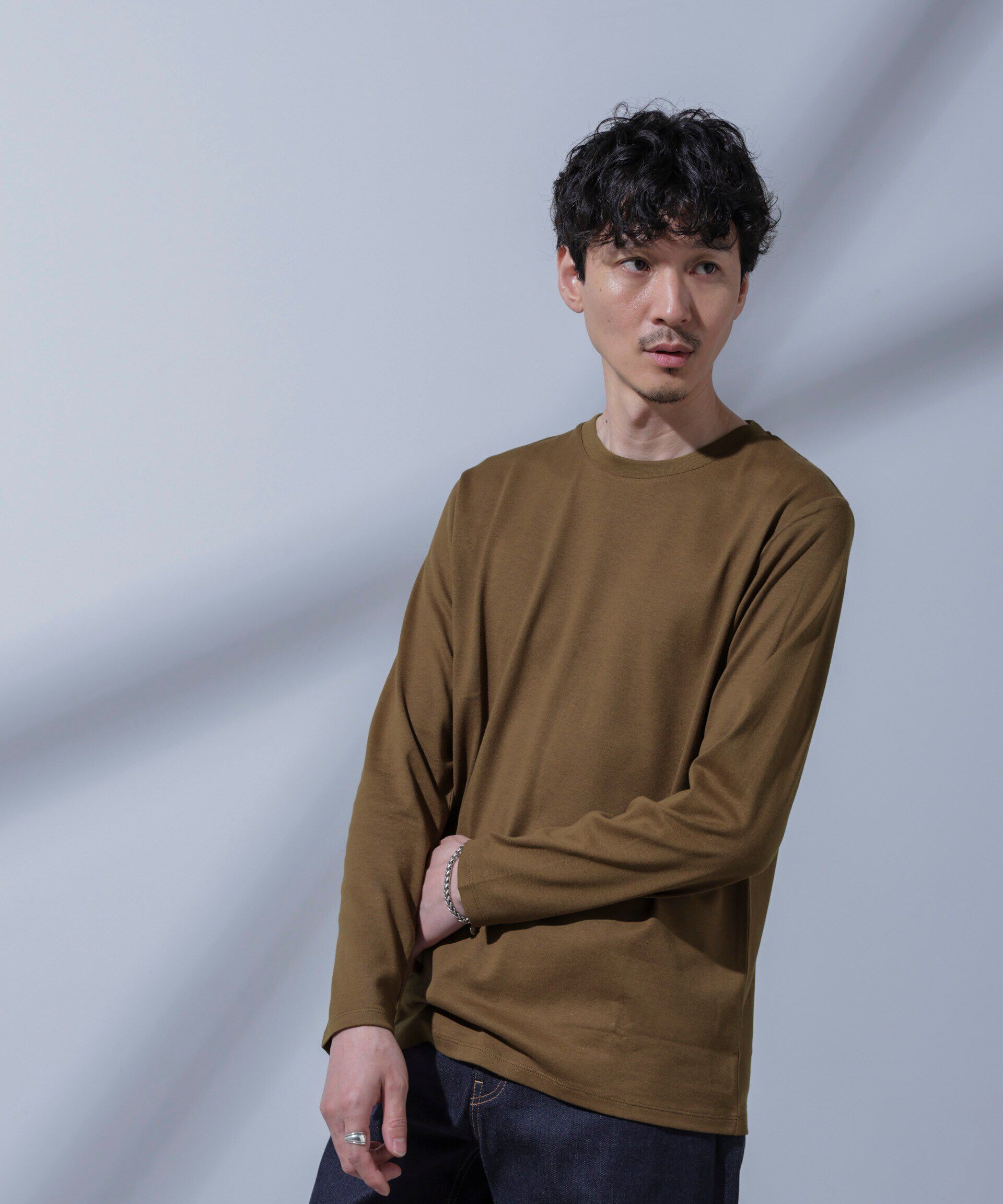 nano･universe「Anti Soaked(R)汗染み防止 クルーネックTシャツ 長袖」|Tシャツ・カットソー|ブラウン