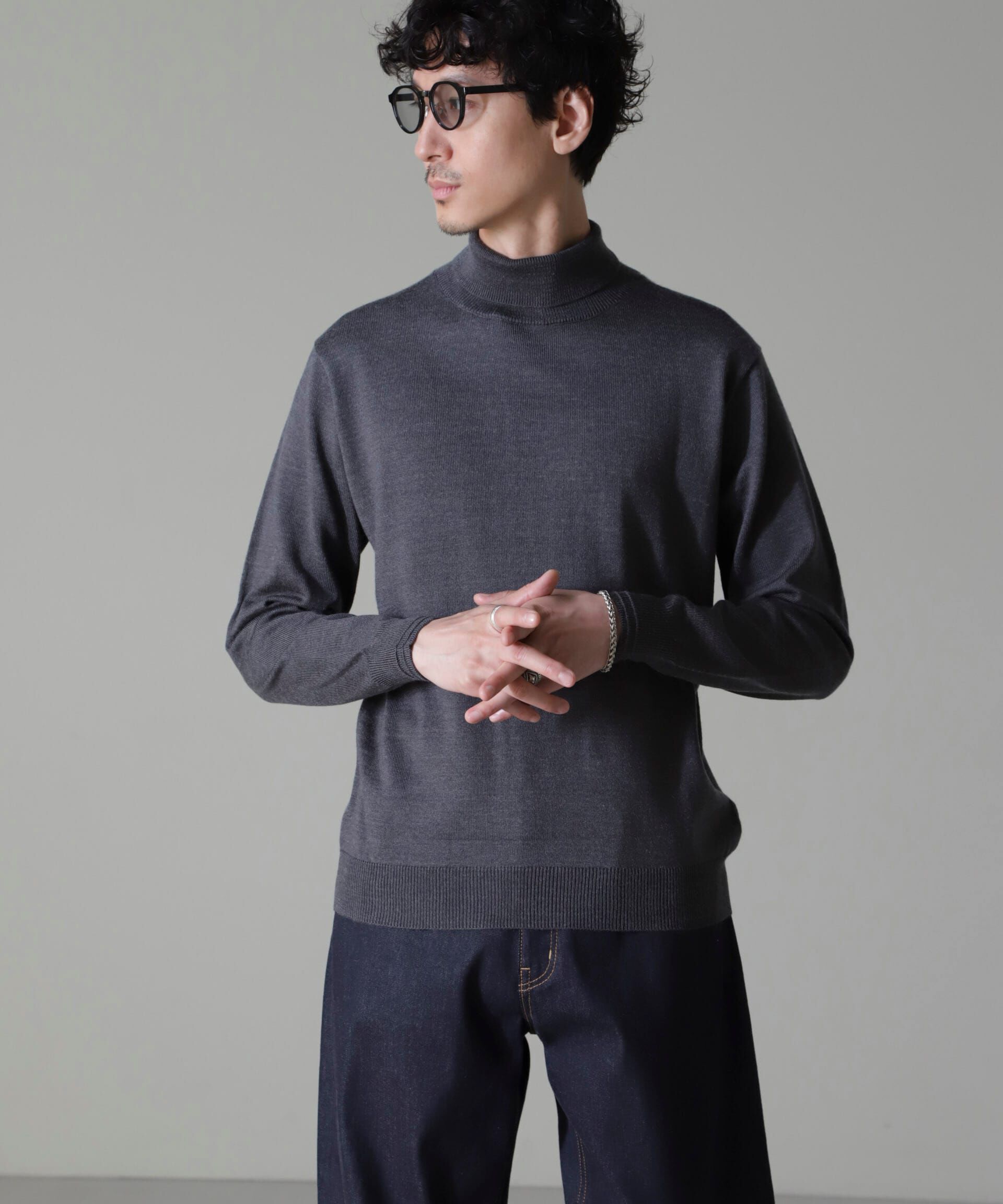 nano･universe「タスマニアミックスタートルニット」|ニット・セーター|チャコール3