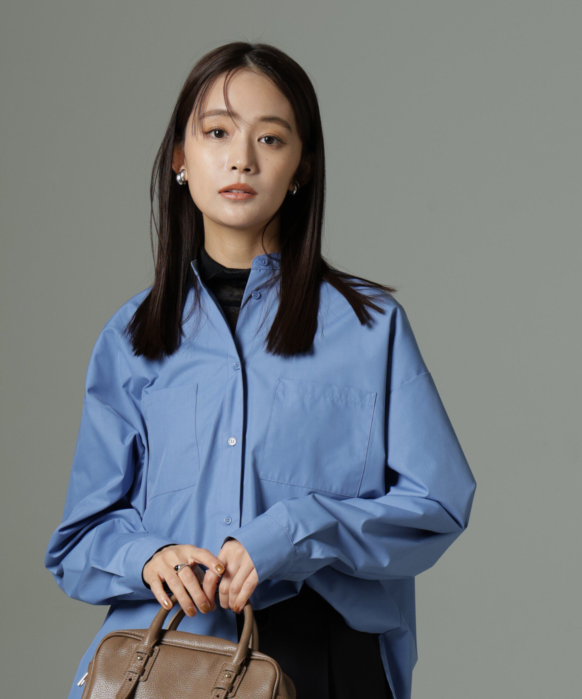 nano･universe「スタンドカラーシャツ」|シャツ・ブラウス|ブルー