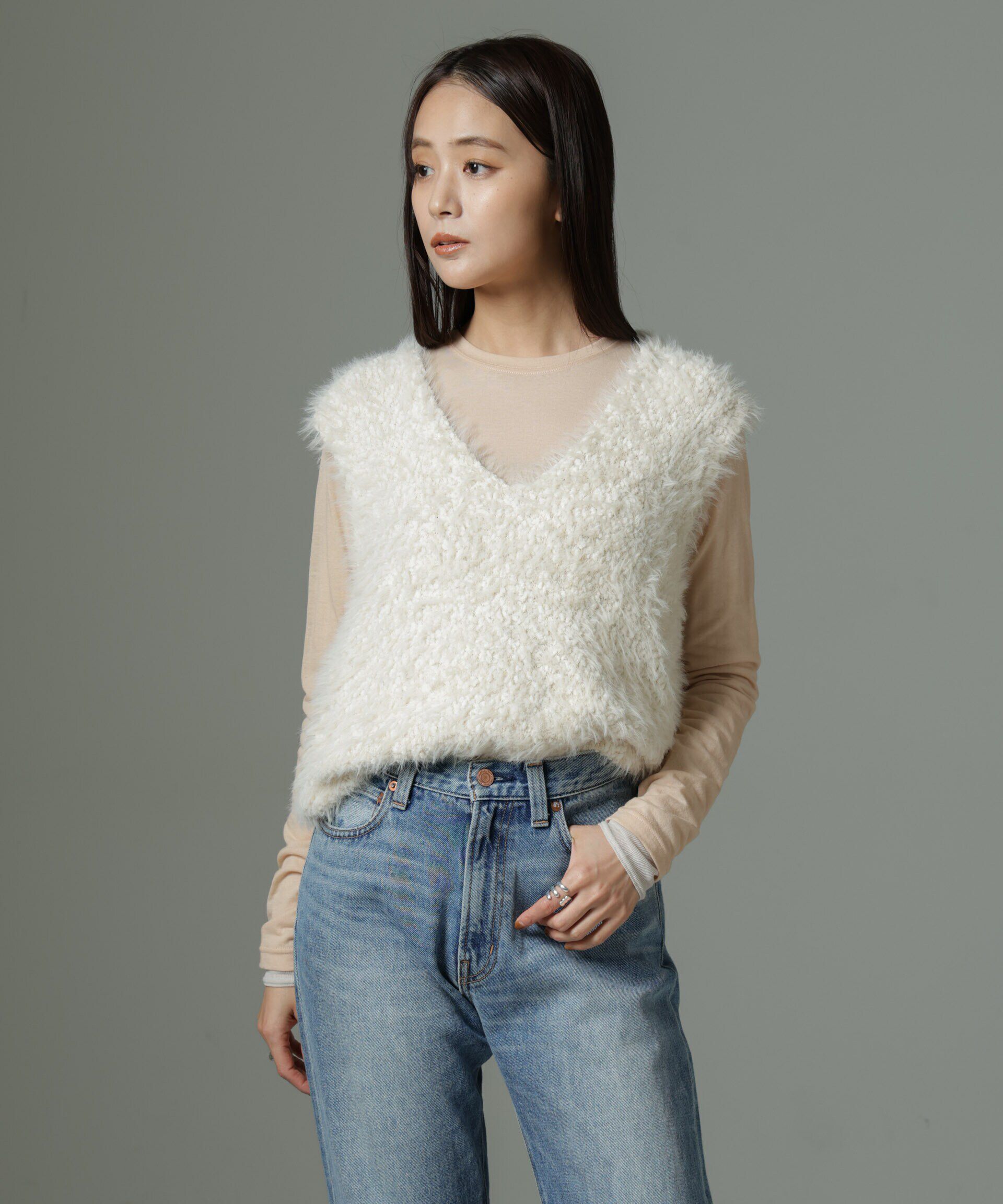 nano･universe「ファンシーシャギーニットベスト」|ニット・セーター|