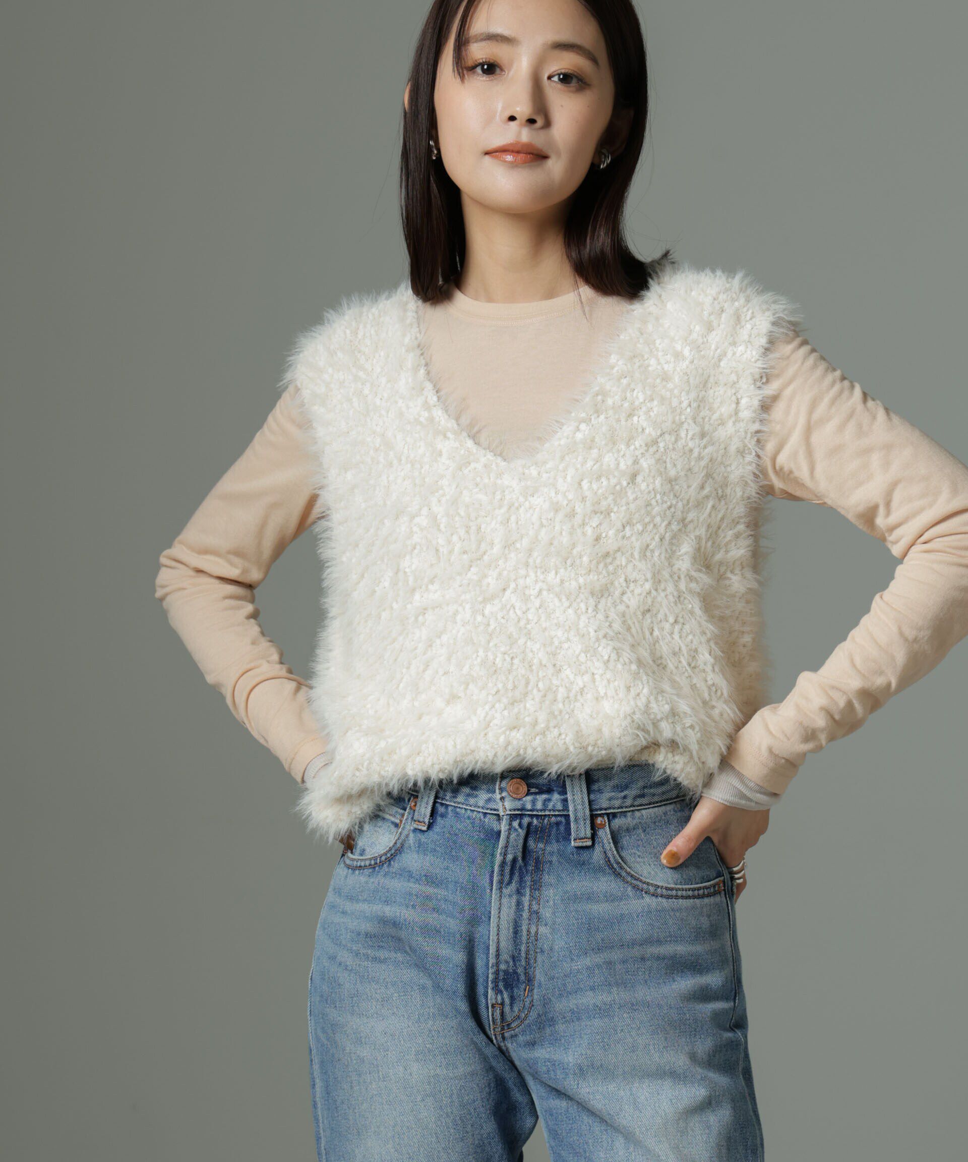 nano･universe「ファンシーシャギーニットベスト」|ニット・セーター|