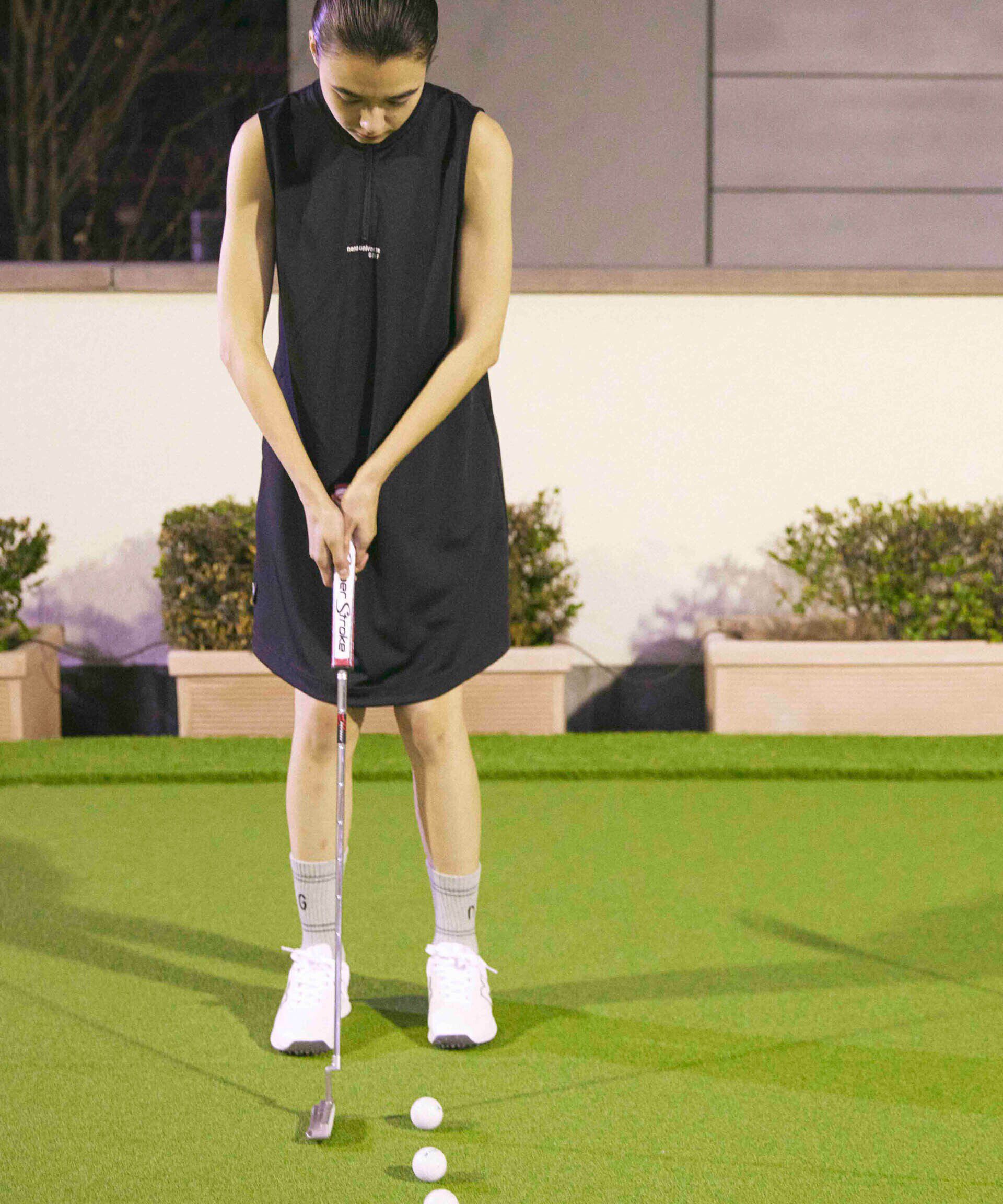 nano･universe「nano universe GOLF/ハーフジップワンピース」|ワンピース|ブラック