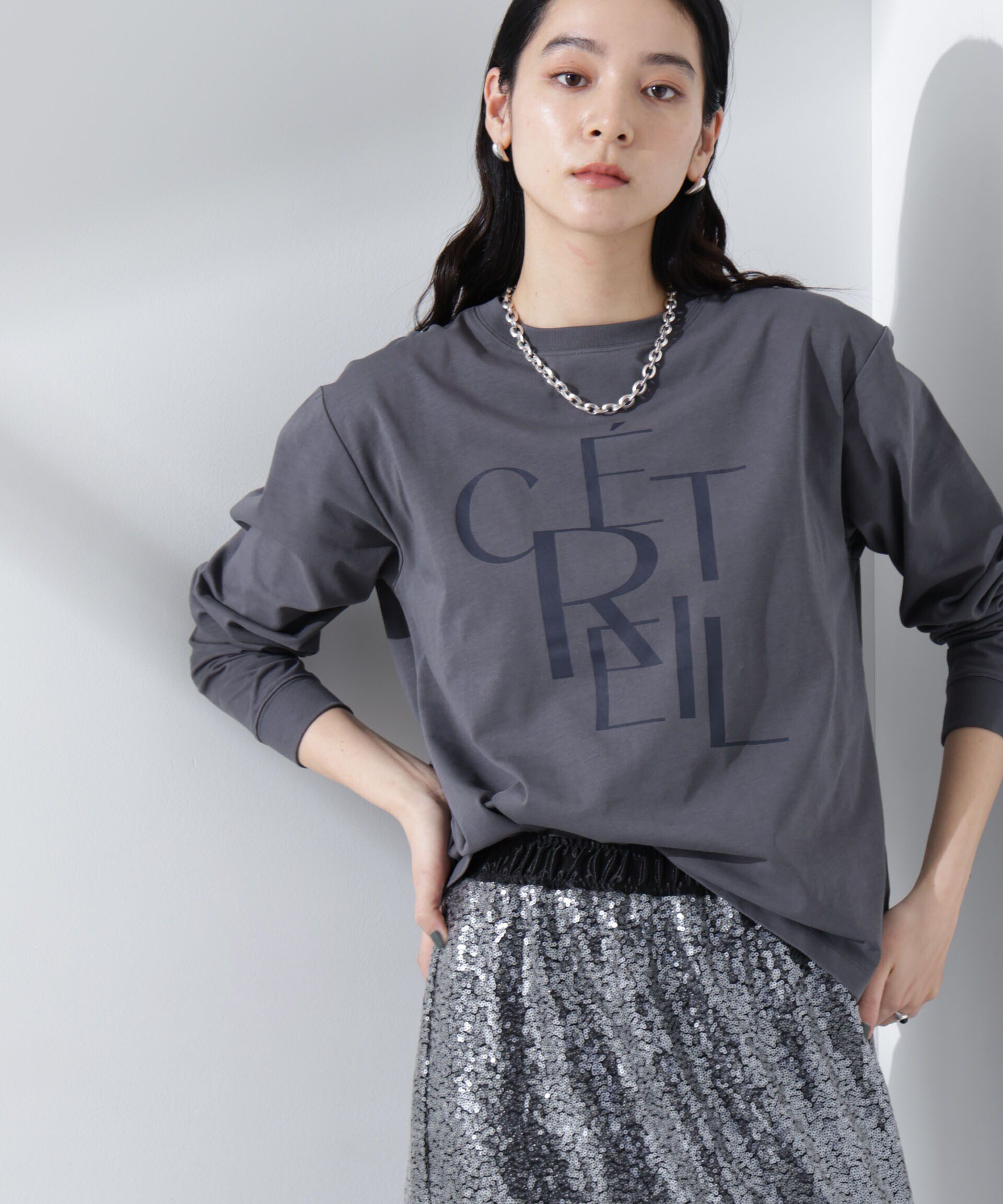 nano･universe「プリントロゴロンT」|Tシャツ・カットソー|チャコール3