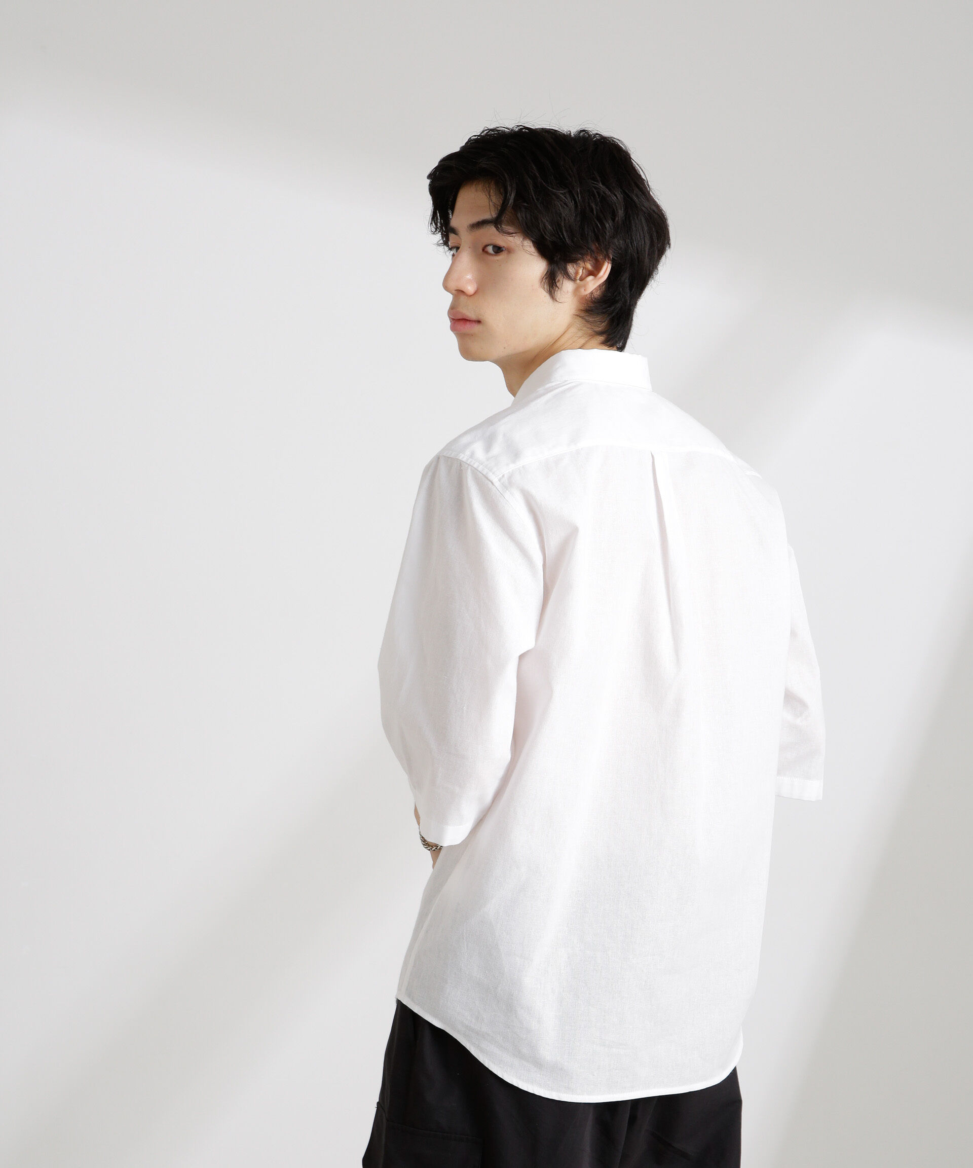 nano･universe「クールマックスリネンレギュラーカラー7分袖」|シャツ・ブラウス|