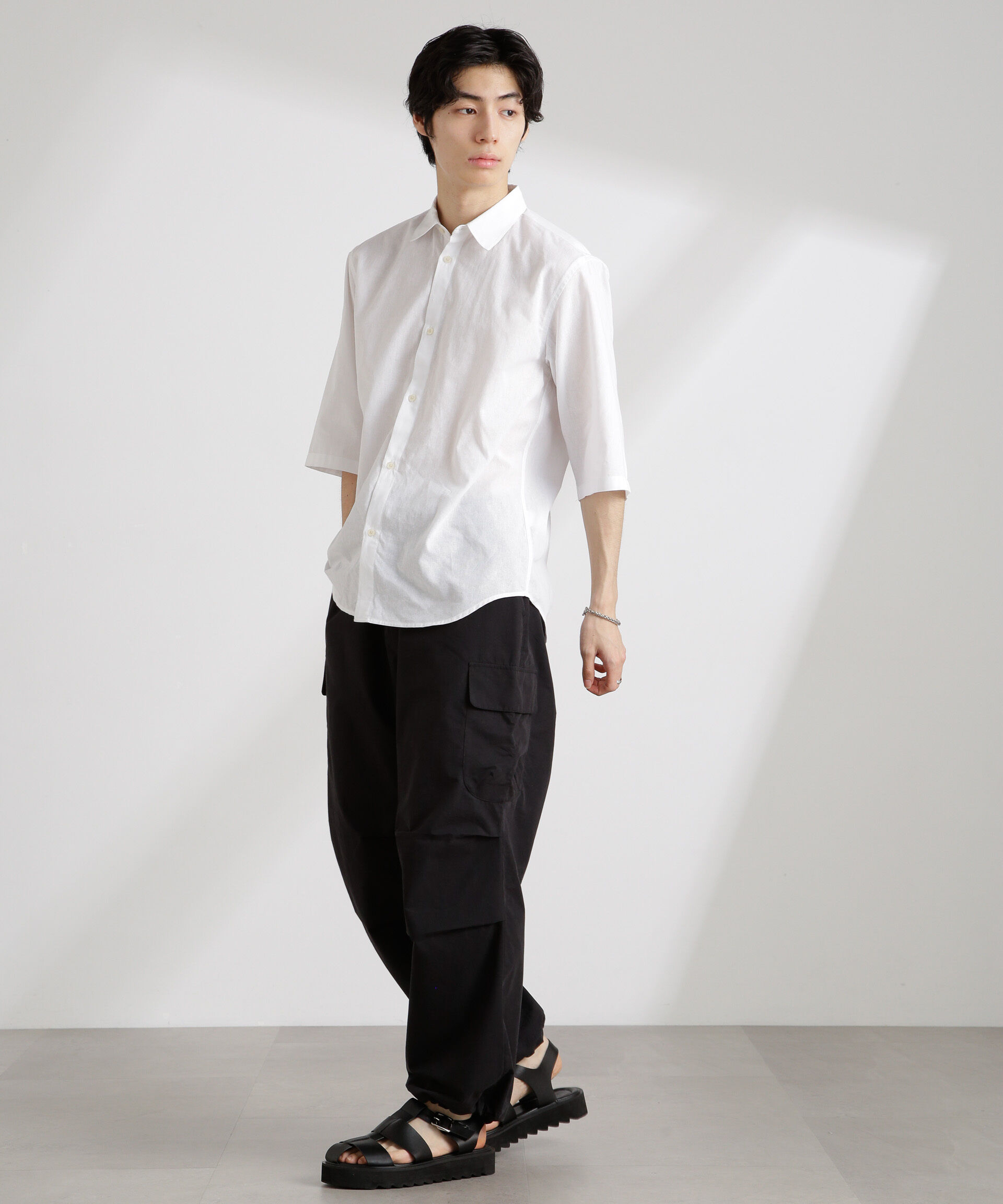 nano･universe「クールマックスリネンレギュラーカラー7分袖」|シャツ・ブラウス|