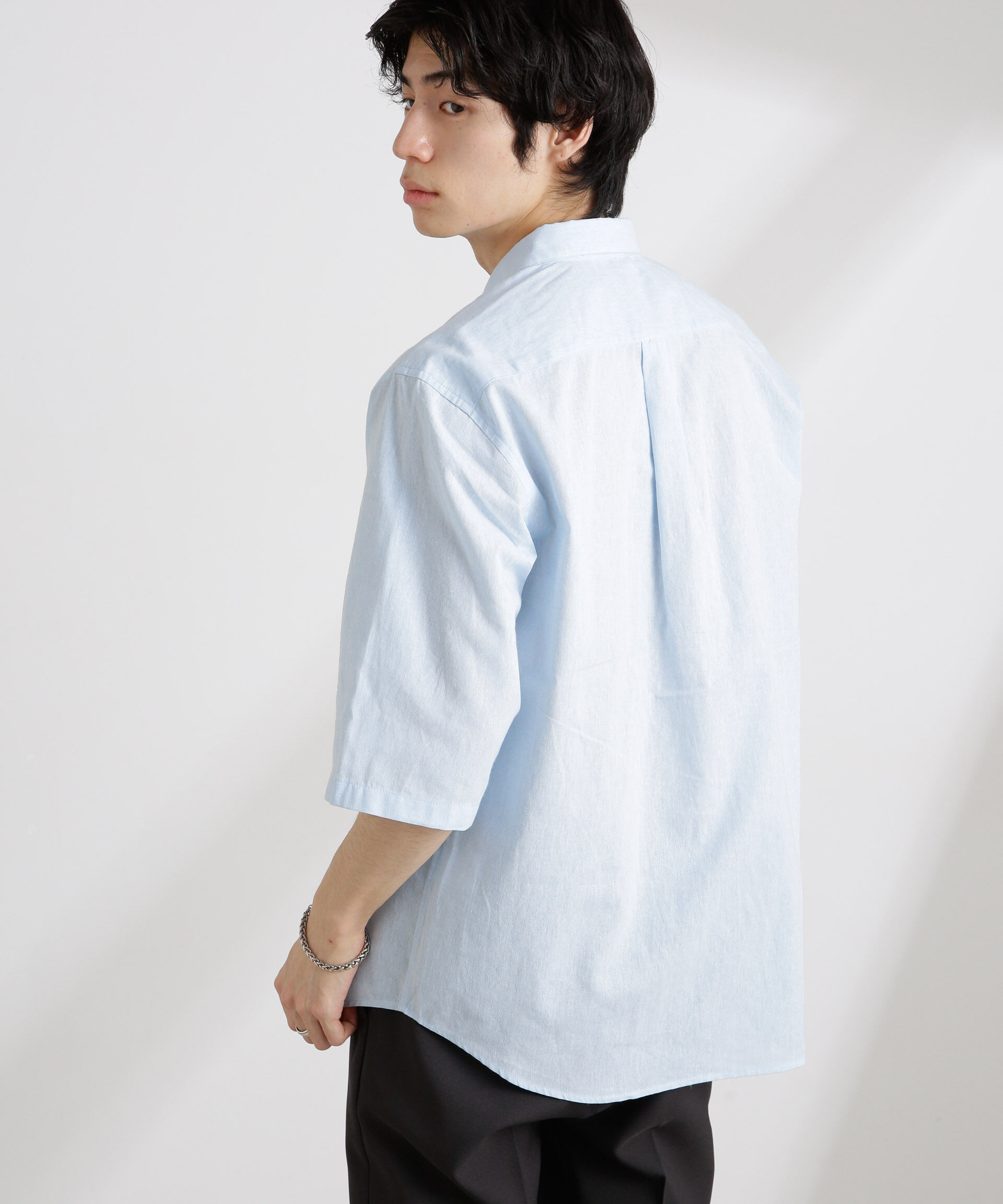 nano･universe「クールマックスリネンレギュラーカラー7分袖」|シャツ・ブラウス|