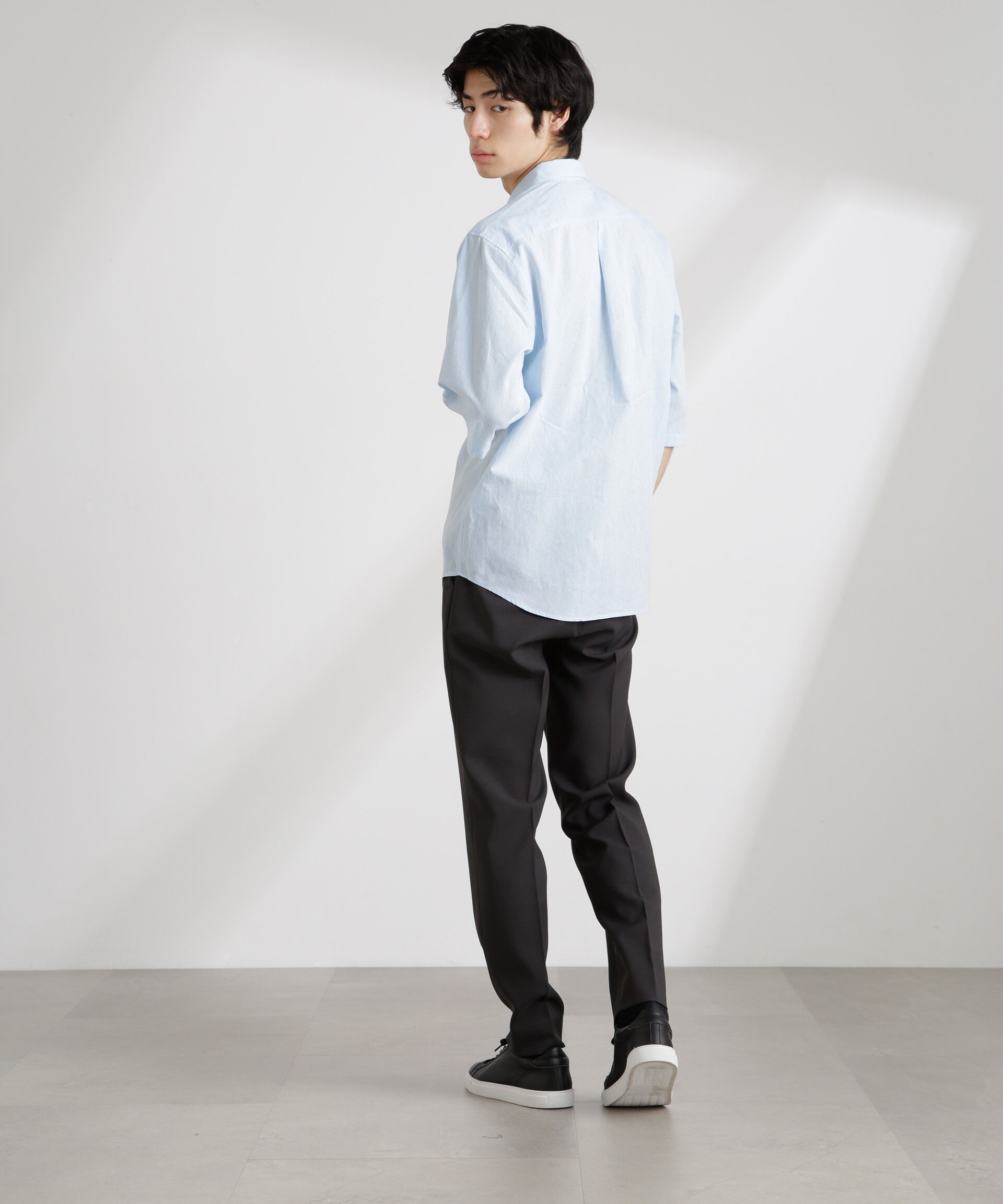 nano･universe「クールマックスリネンレギュラーカラー7分袖」|シャツ・ブラウス|