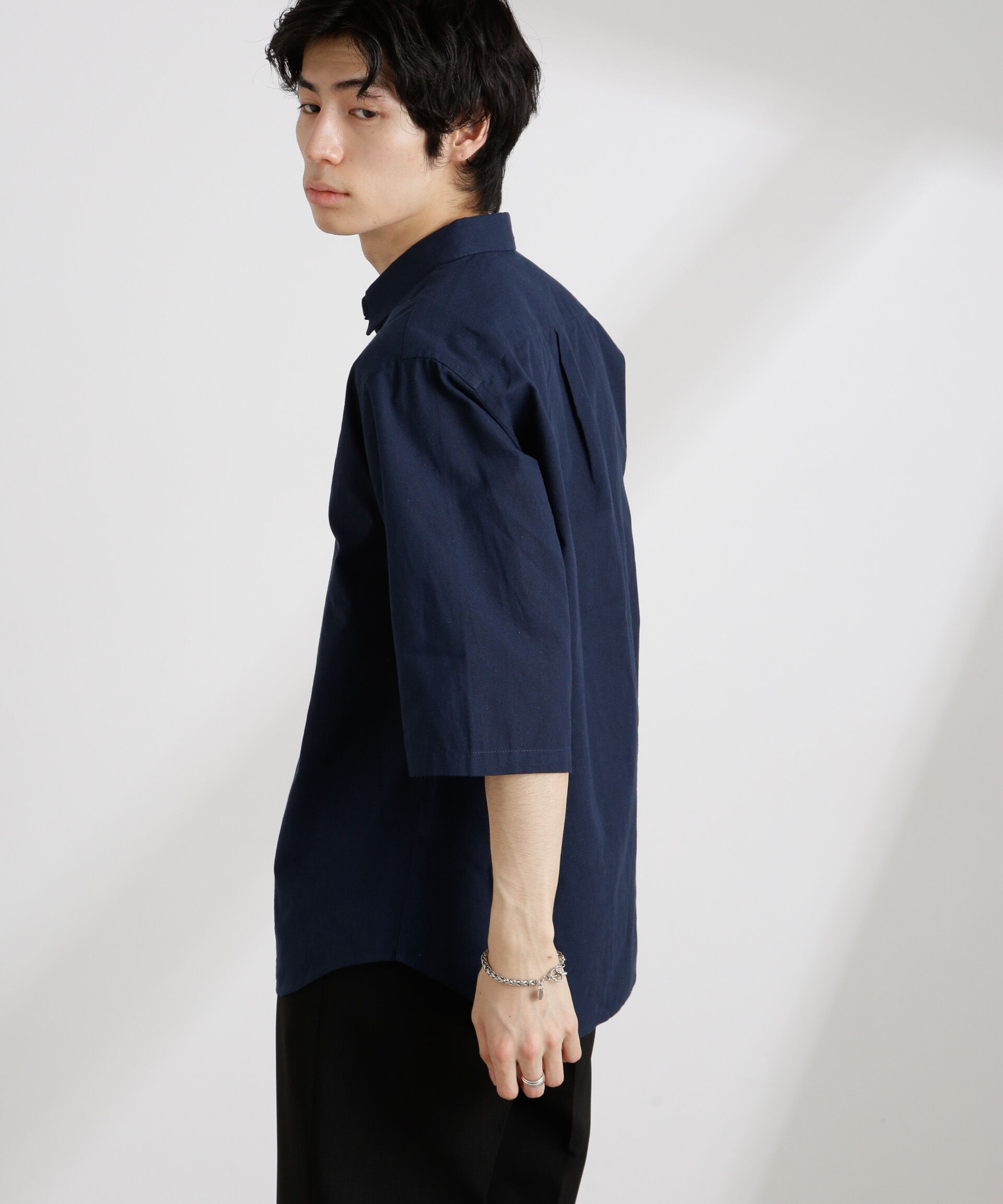 nano･universe「クールマックスリネンレギュラーカラー7分袖」|シャツ・ブラウス|