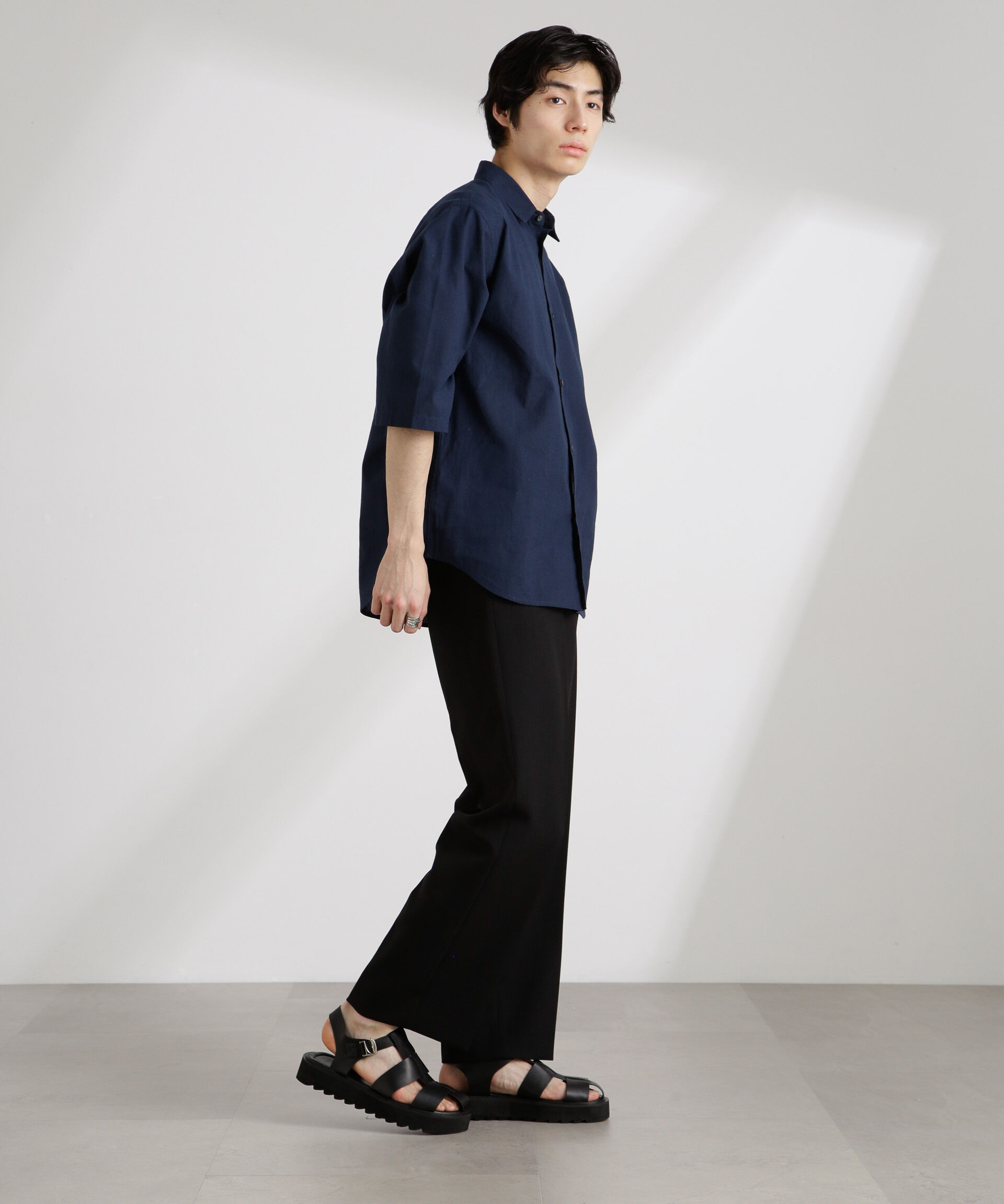 nano･universe「クールマックスリネンレギュラーカラー7分袖」|シャツ・ブラウス|