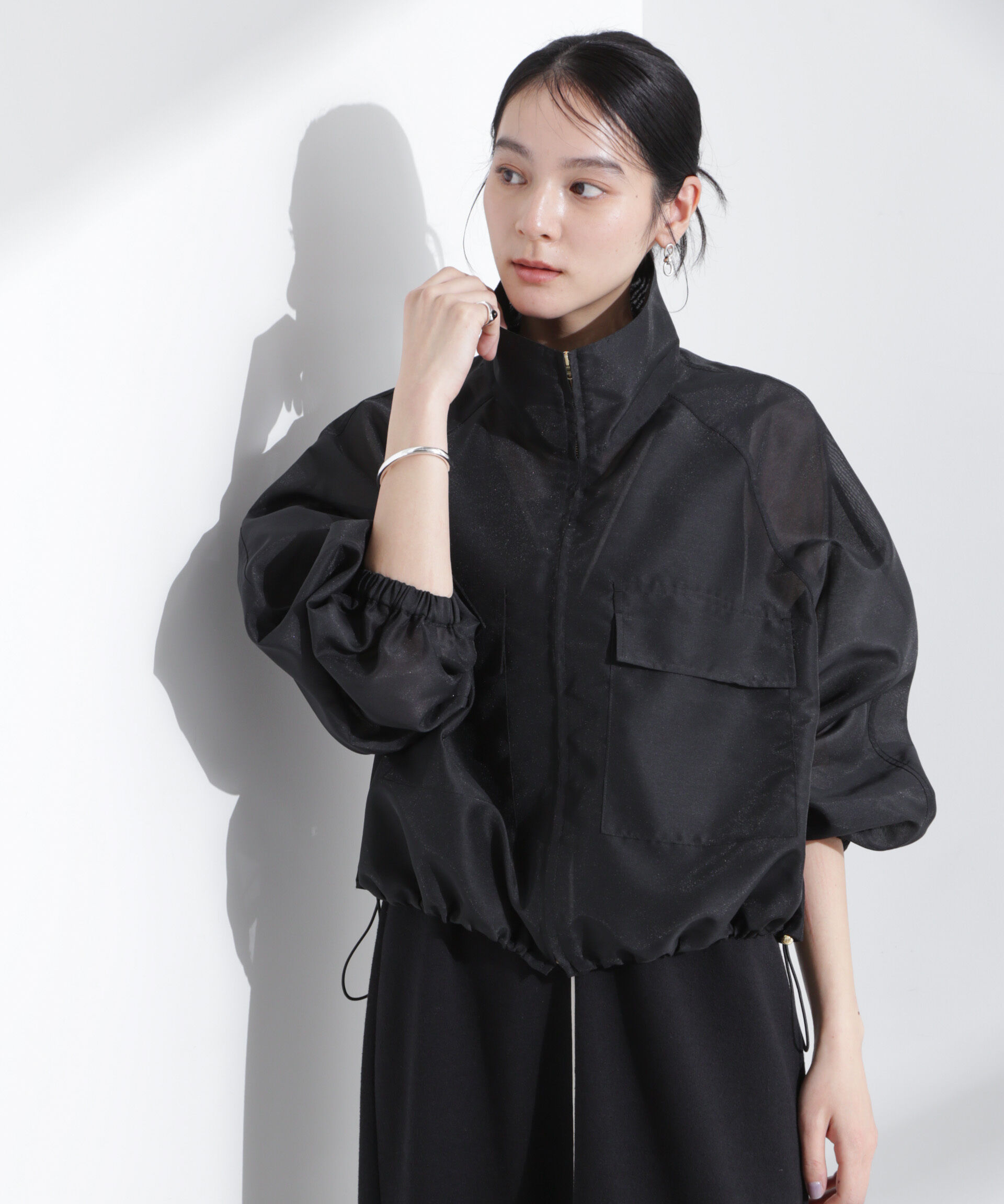 nano･universe「スパンオーガンジーブルゾン」|ブルゾン・スタジャン|ブラック