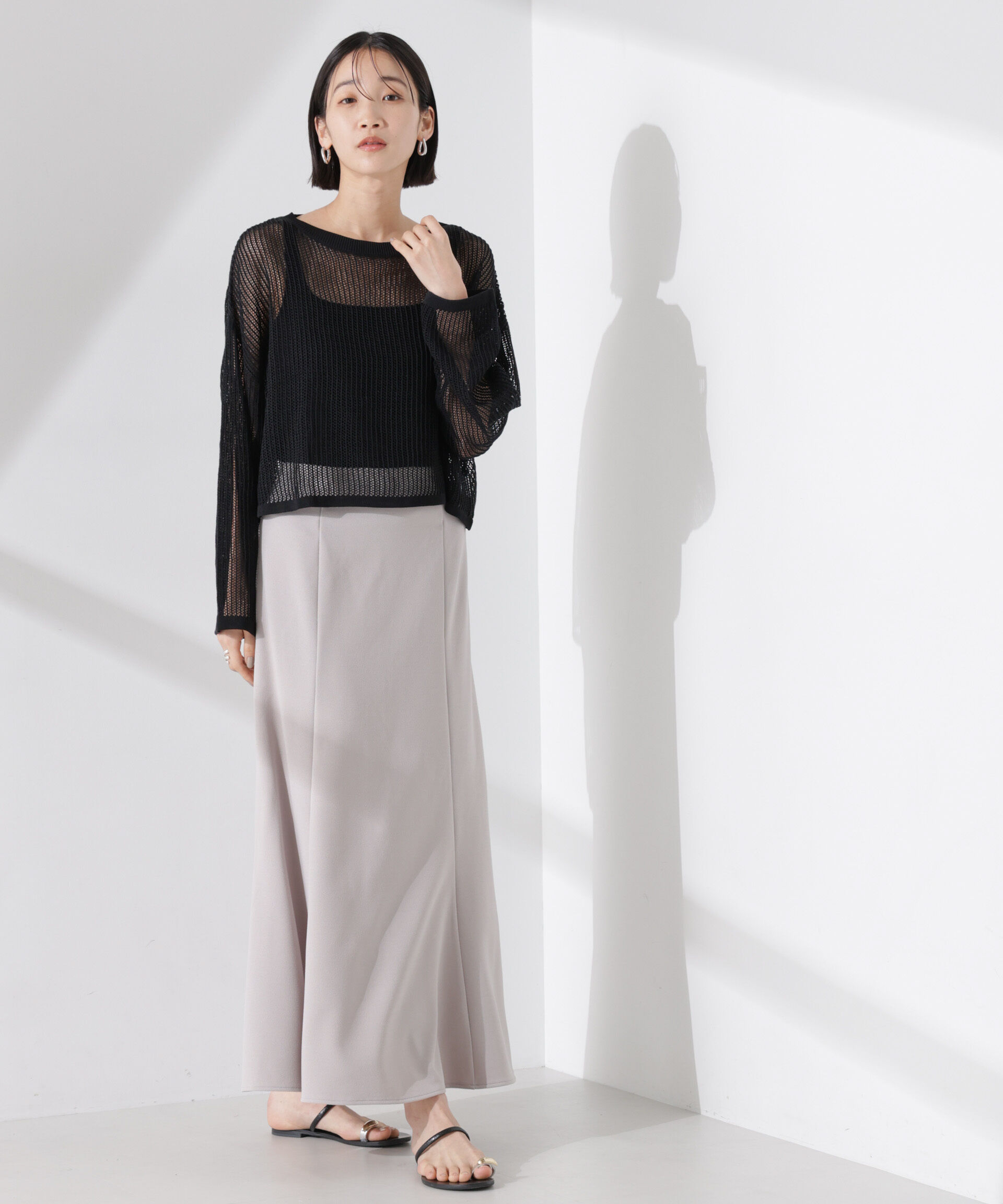 nano･universe「クロップドメッシュニットトップス」|ニット・セーター|