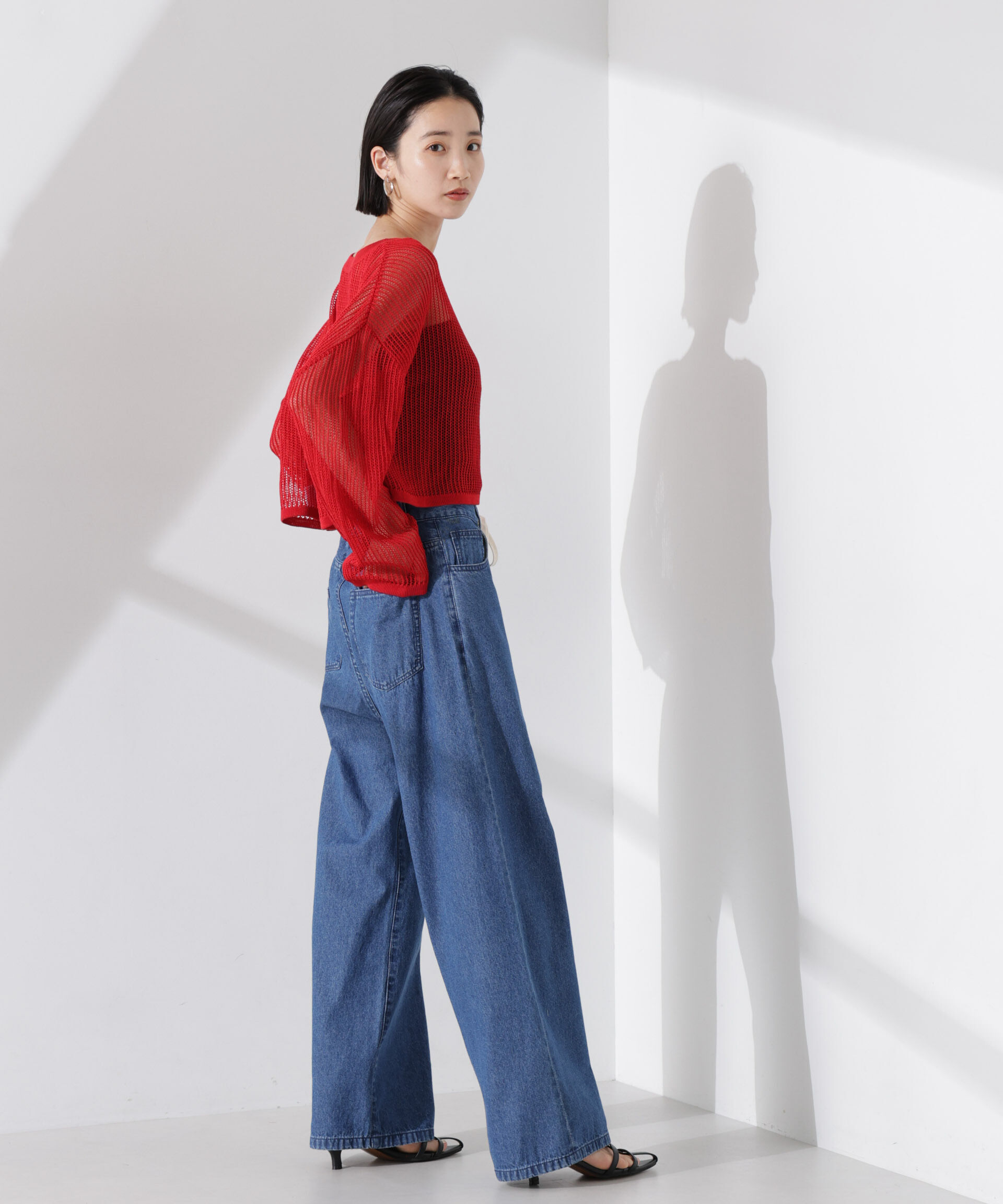 nano･universe「クロップドメッシュニットトップス」|ニット・セーター|