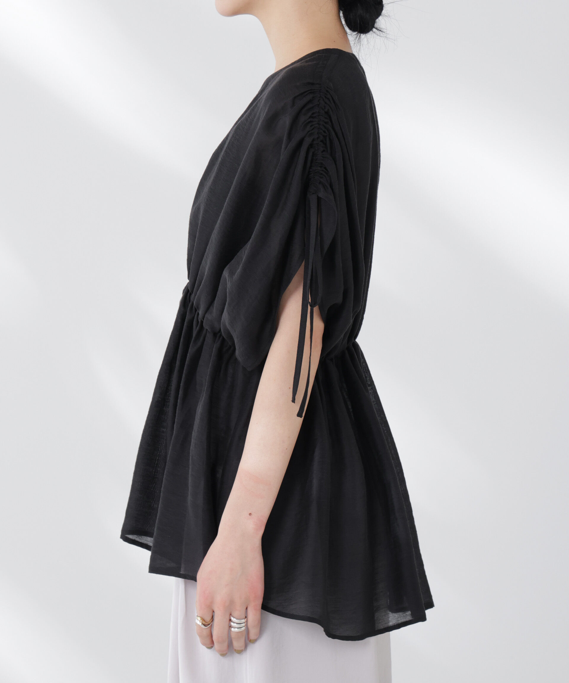 nano･universe「リネン混シアーギャザージップブラウス」|シャツ・ブラウス|