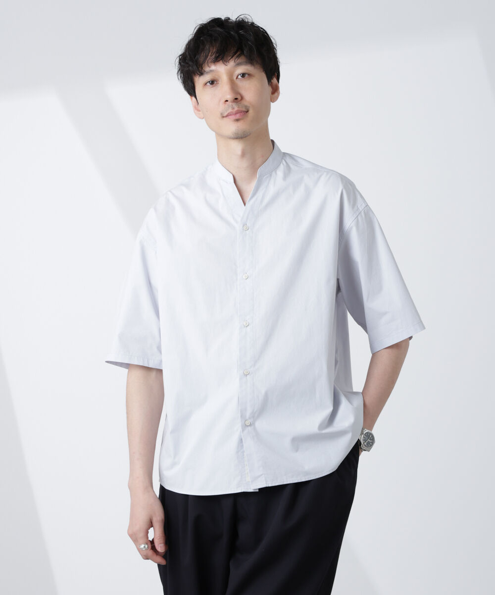 nano･universe「「大人のワイドシャツ」バンドカラー 半袖」|シャツ・ブラウス|