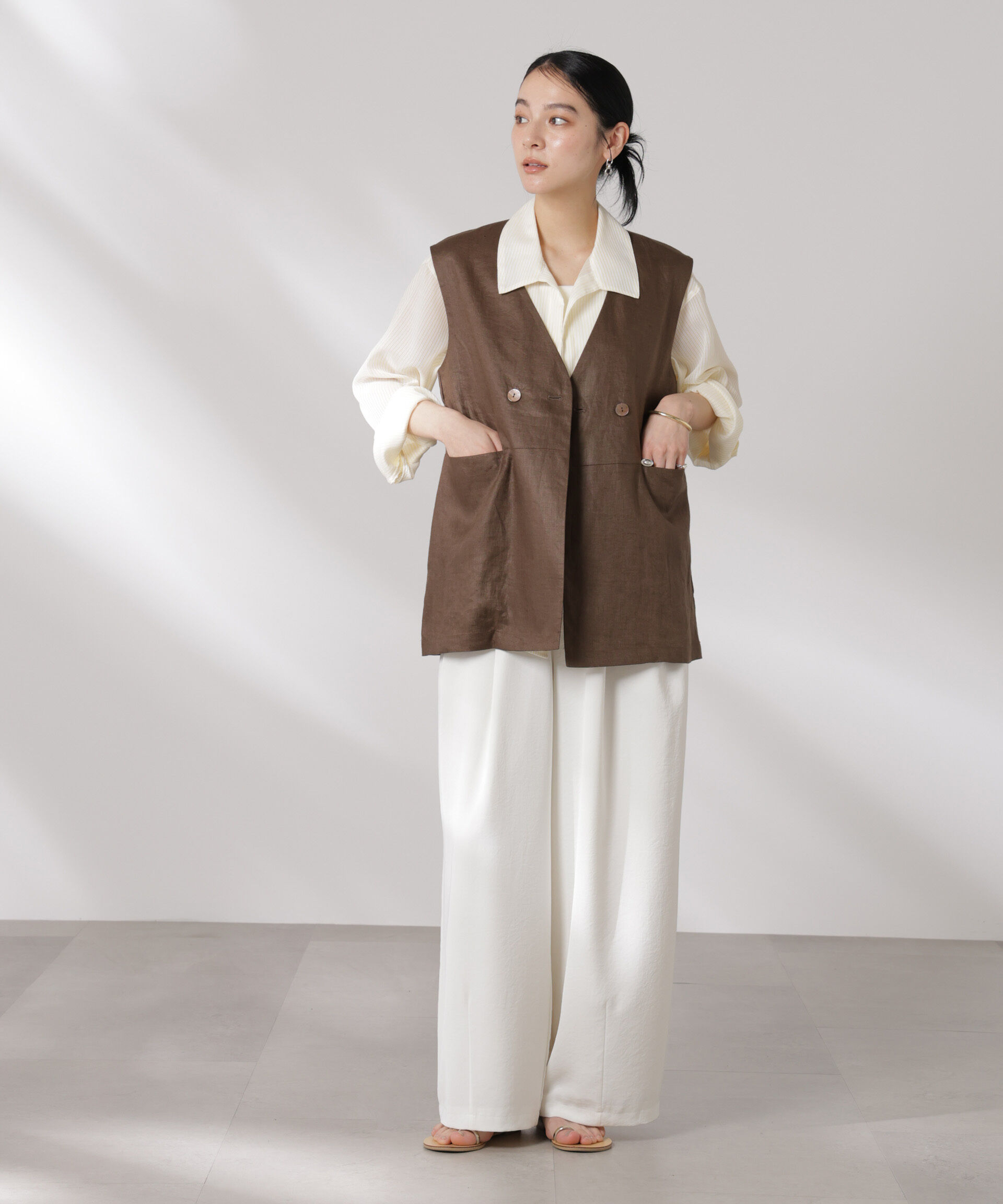 nano･universe「ヨーロピアンフラックス スリットポケットジレ（セットアップ可）」|テーラードジャケット|