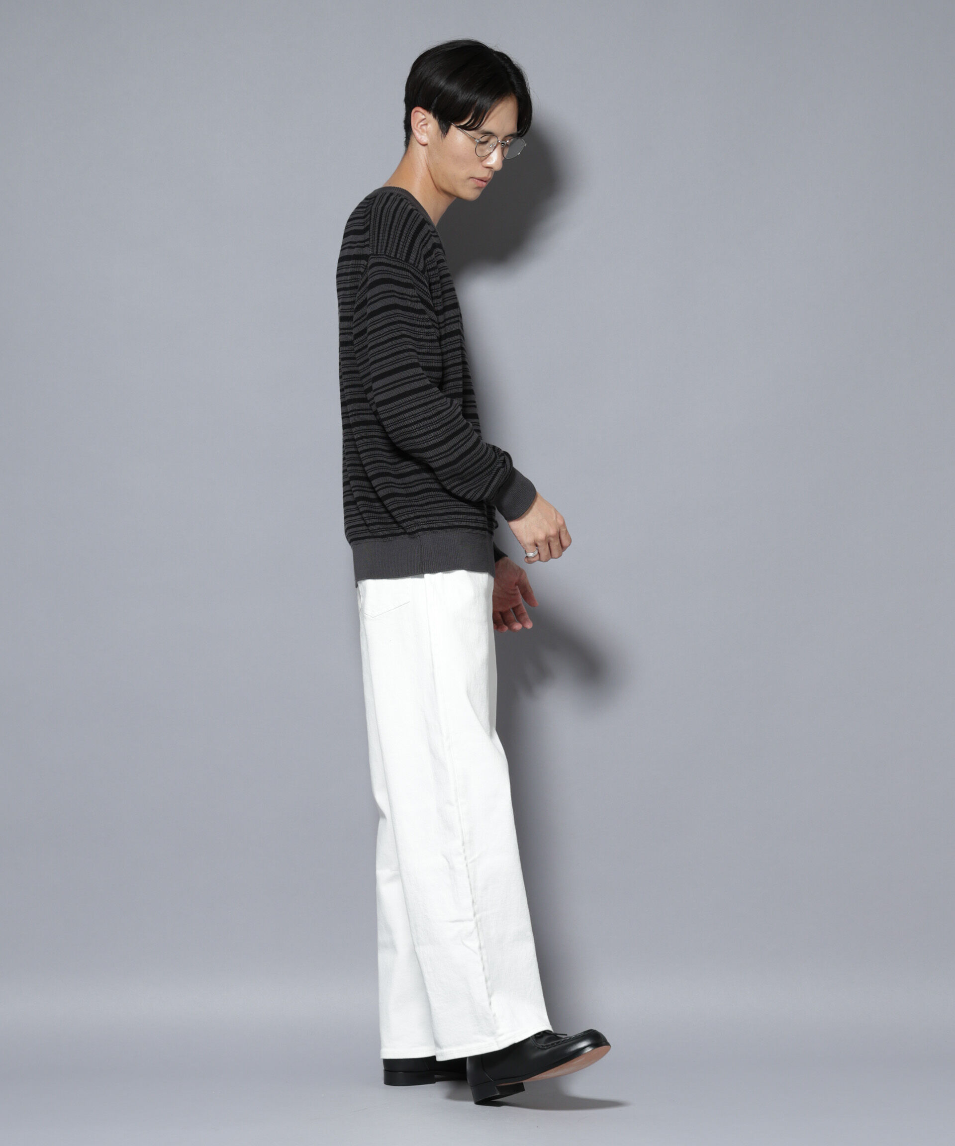 nano･universe「マーセライズコットン 畦ボーダークルーネックニット」|ニット・セーター|