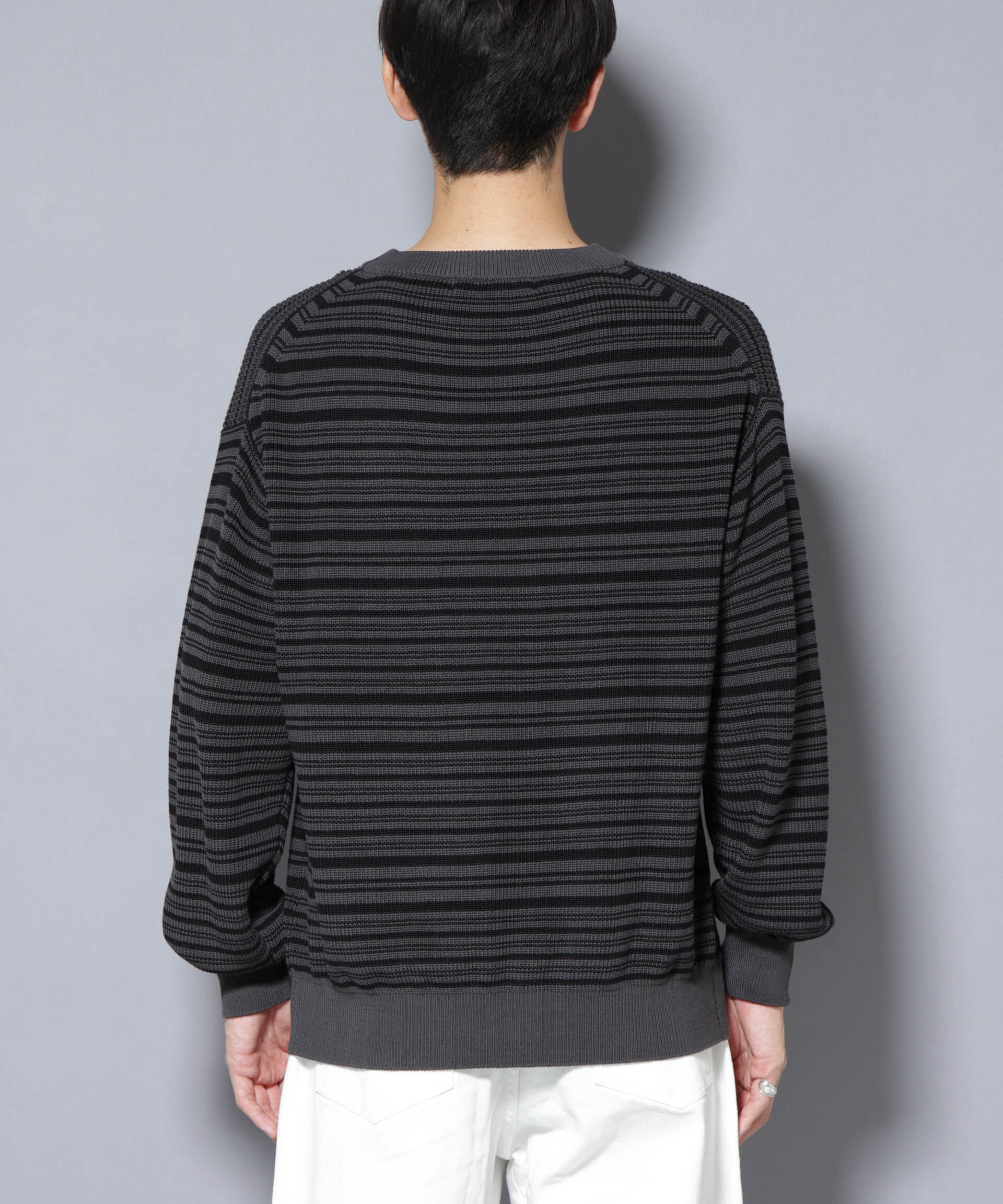 nano･universe「マーセライズコットン 畦ボーダークルーネックニット」|ニット・セーター|