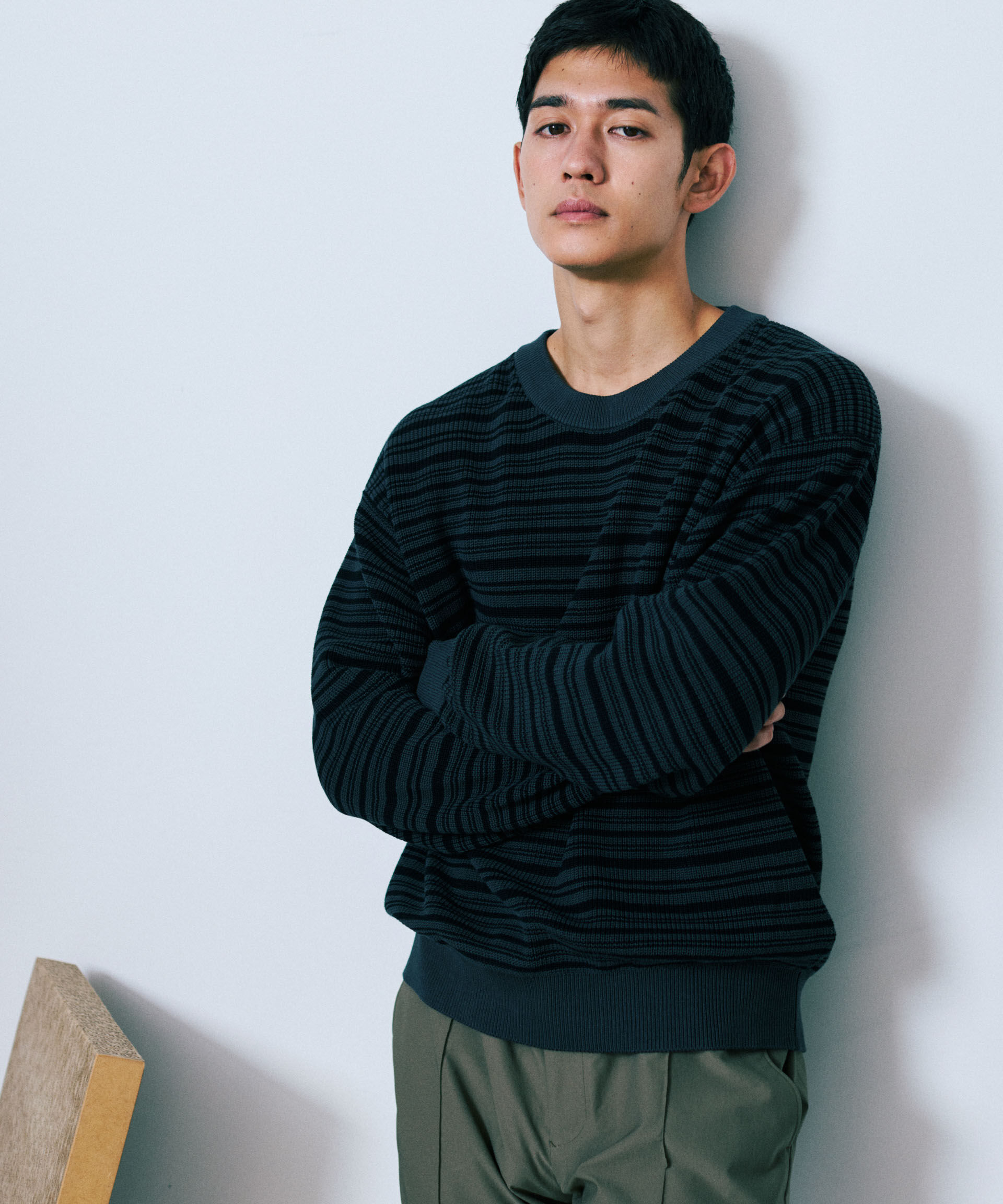 nano･universe「マーセライズコットン 畦ボーダークルーネックニット」|ニット・セーター|