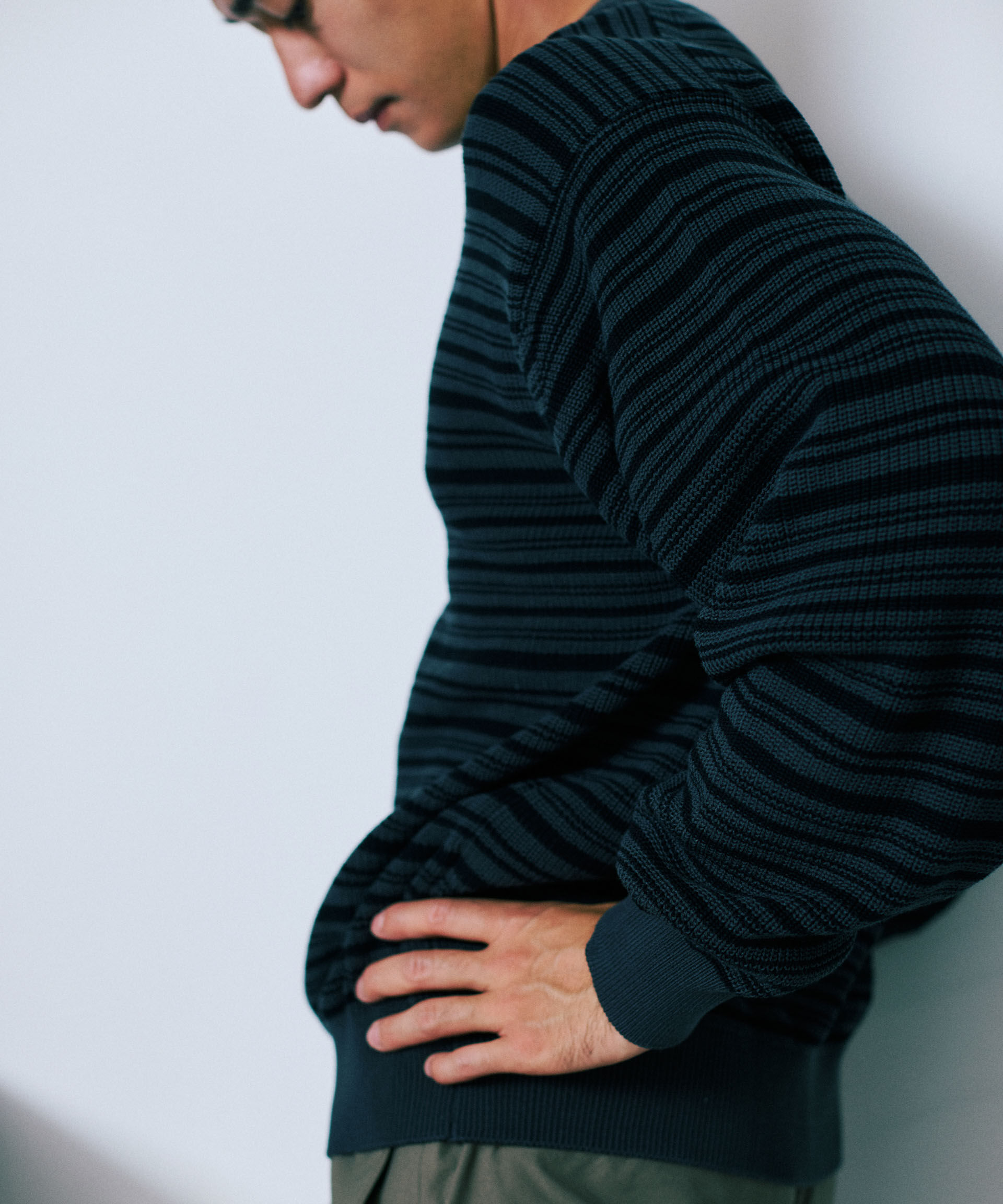 nano･universe「マーセライズコットン 畦ボーダークルーネックニット」|ニット・セーター|