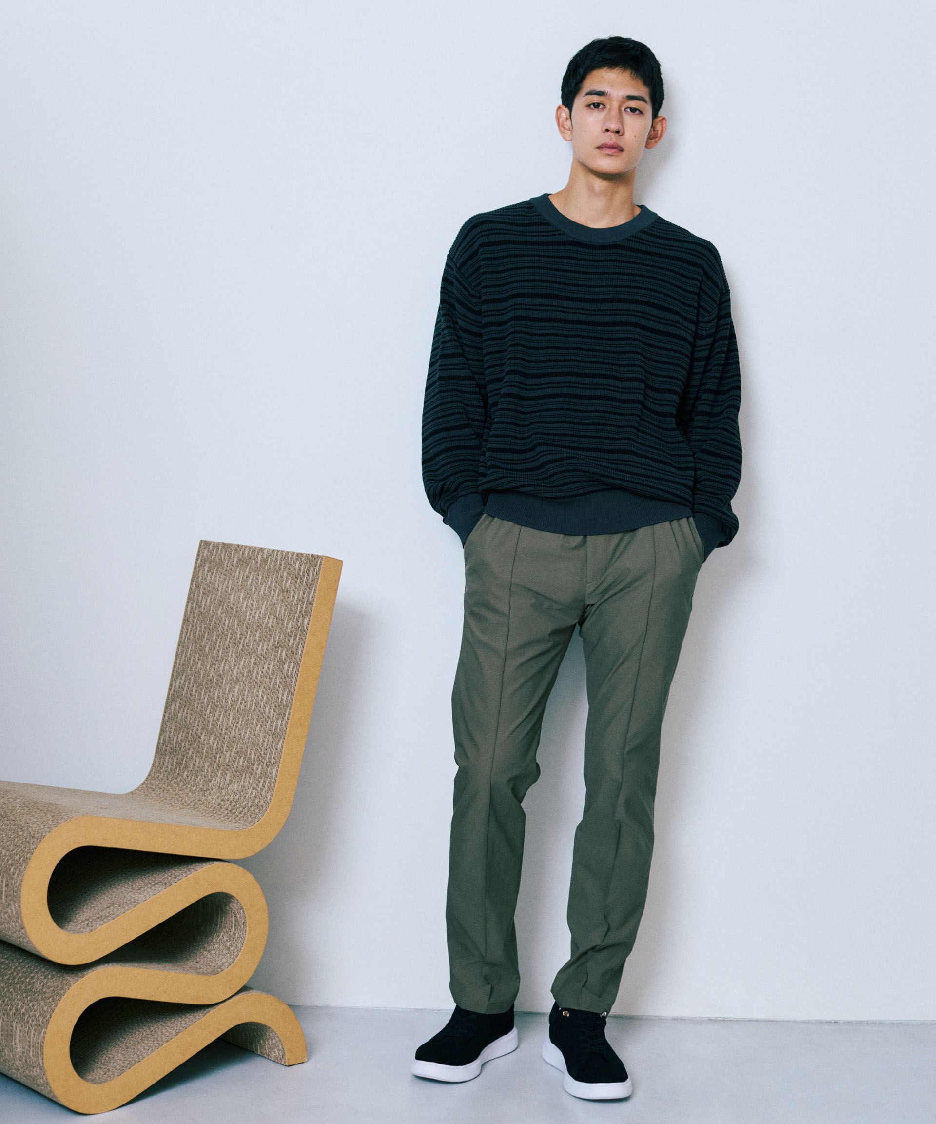 nano･universe「マーセライズコットン 畦ボーダークルーネックニット」|ニット・セーター|