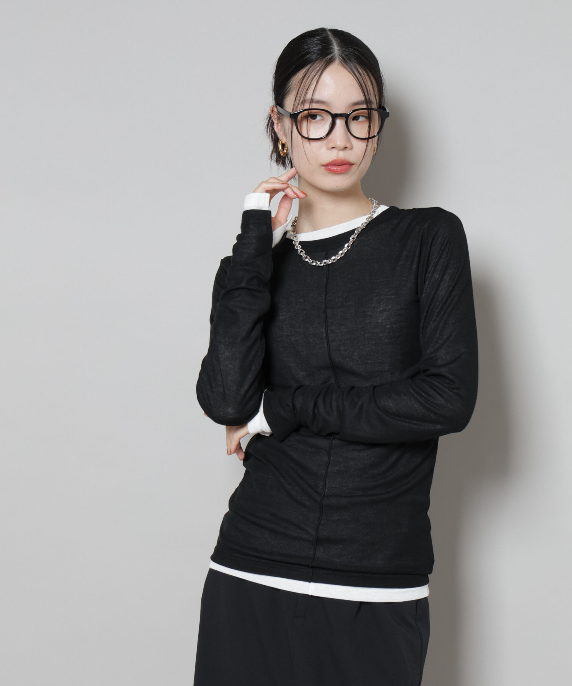 nano･universe「前後2wayシアーフライスカットトップス」|Tシャツ・カットソー|ブラック