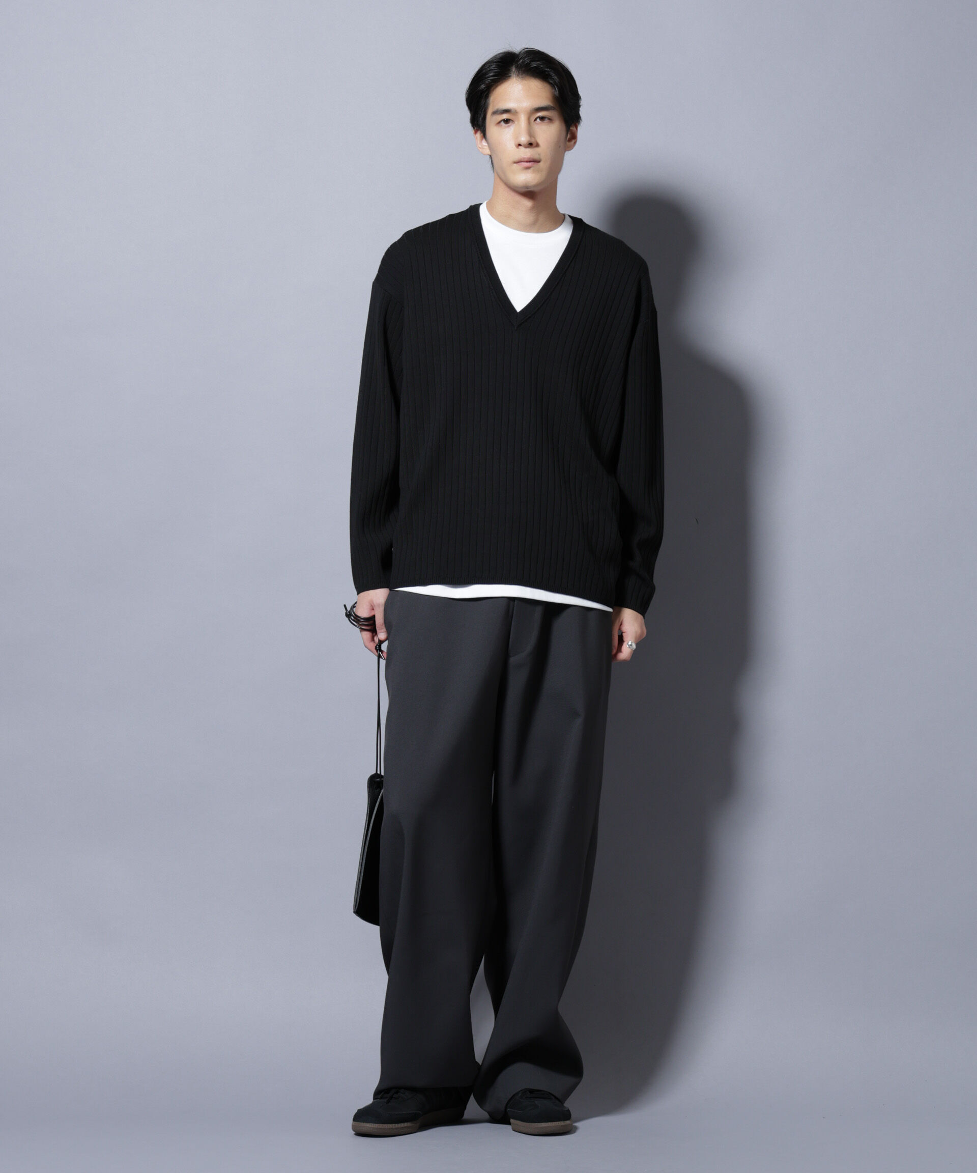 nano･universe「CICA&UVカット リブニットVネック」|ニット・セーター|