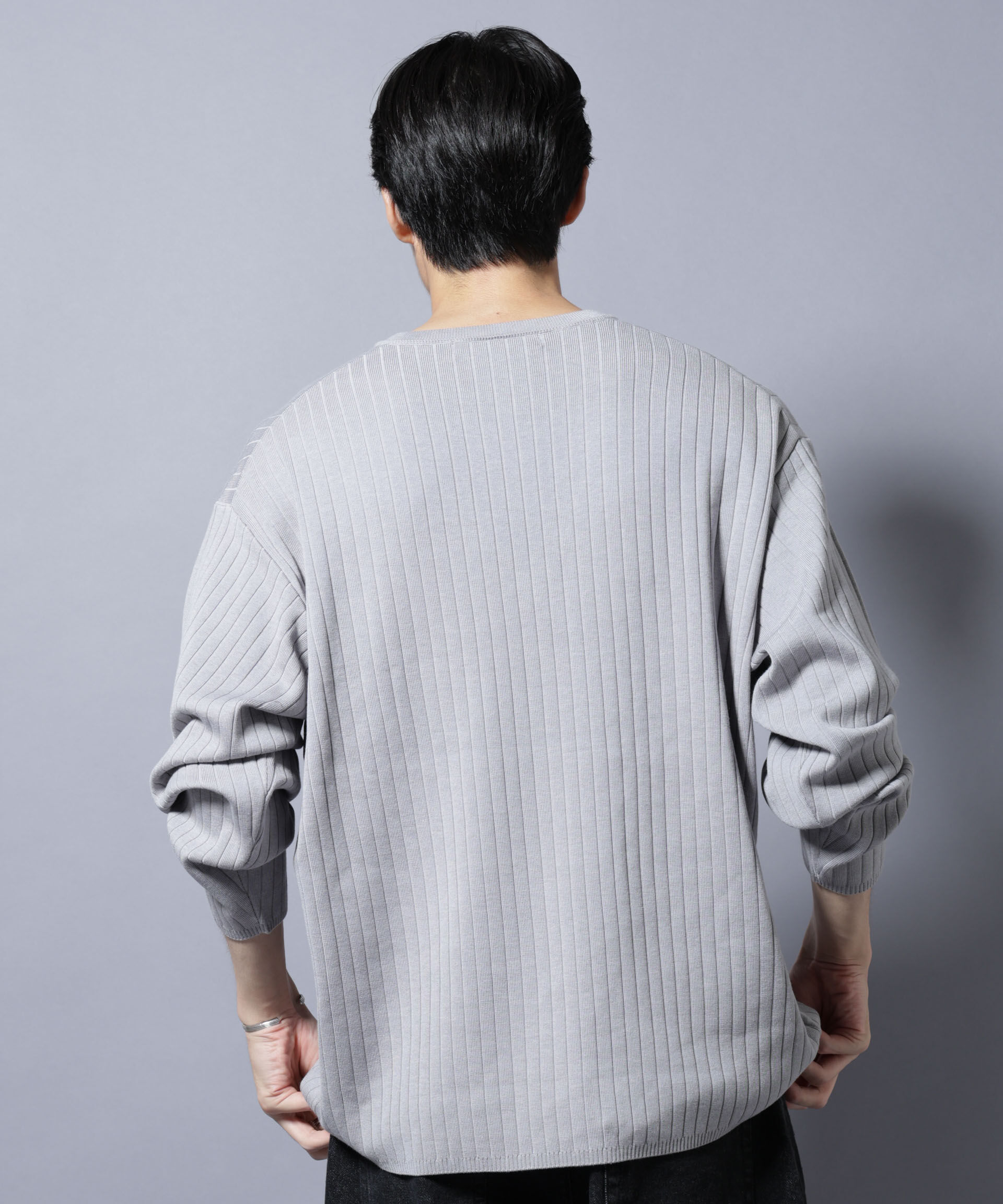 nano･universe「CICA&UVカット リブニットVネック」|ニット・セーター|