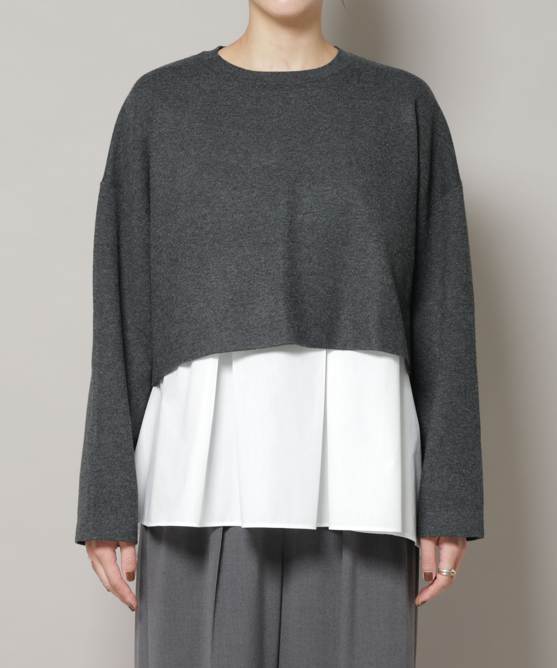 nano･universe「ダブルジャガードニット&times;タックブラウス ペプラムセット」|ニット・セーター|