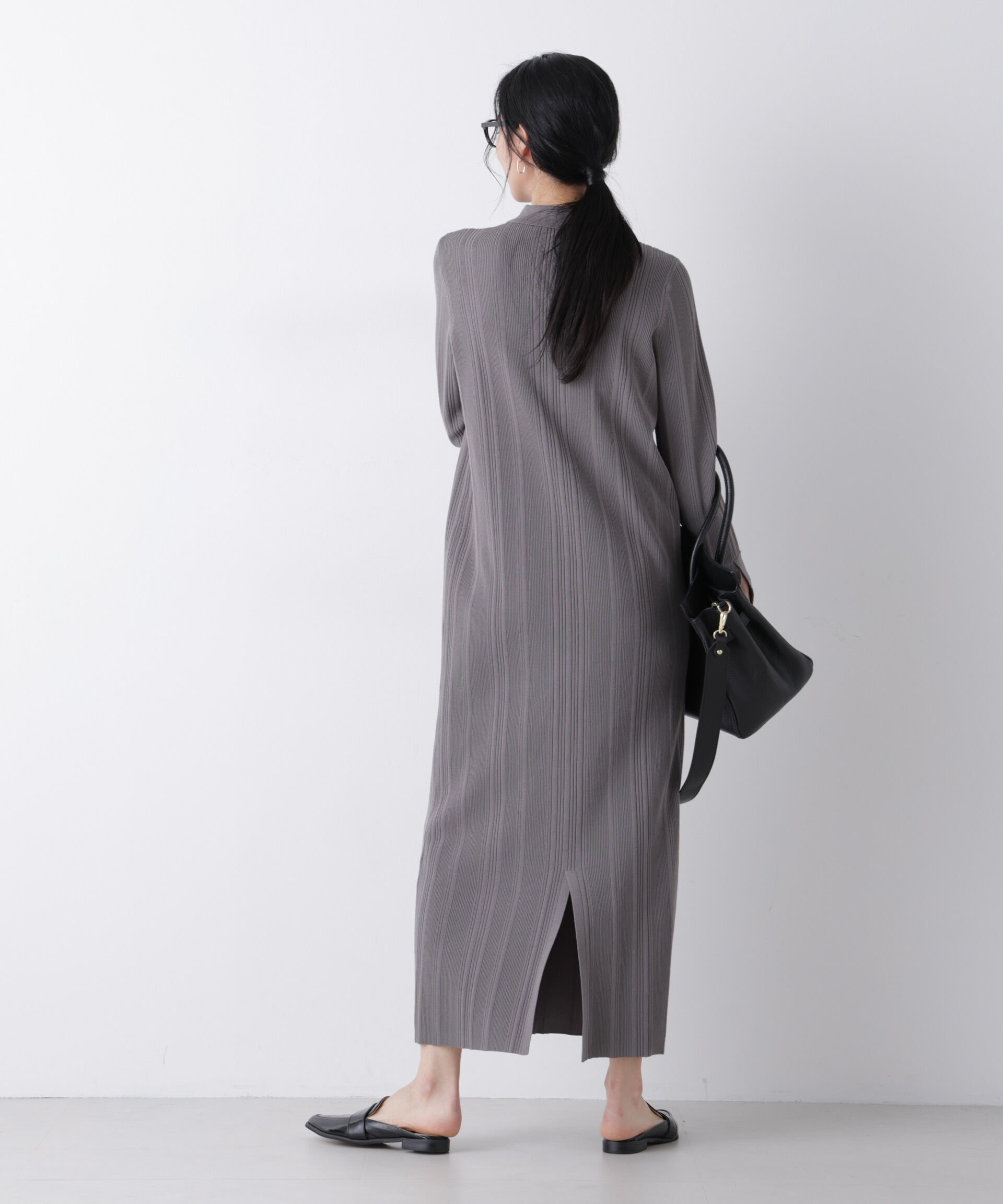 nano･universe「衿付きランダムリブニットワンピース」|ワンピース|