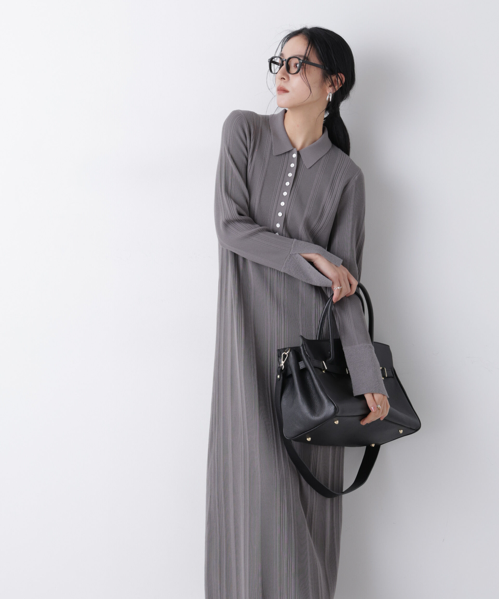 nano･universe「衿付きランダムリブニットワンピース」|ワンピース|