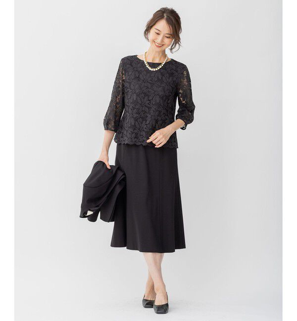 自由区「【洗える】フラワーコードレース ペプラムブラウス」|シャツ・ブラウス|