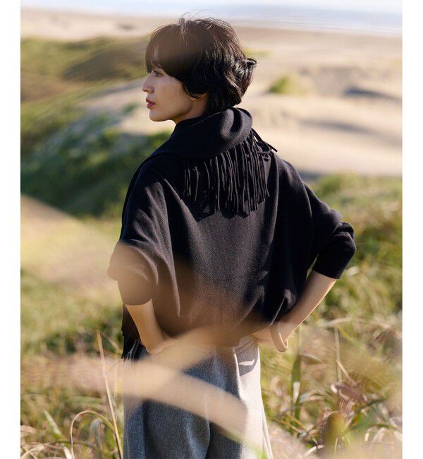 自由区「【洗える】ソフトウールハイゲージ フリンジストール」|ストール|ネイビー系