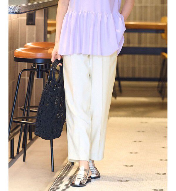 自由区「【XSサイズ～/洗える/セット着用可】キュプラリネンシャンタン イージーテーパードパンツ」|その他|アイボリー系