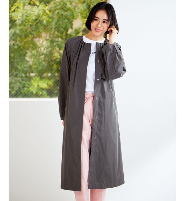 自由区「【洗える】メモリーノーカラー コート」|ノーカラーコート|スレート