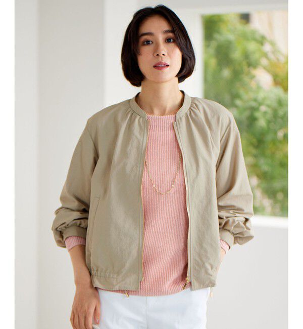 自由区「【撥水加工・UVケア・洗える】ライトグログラン ブルゾン」|ブルゾン・スタジャン|ベージュ