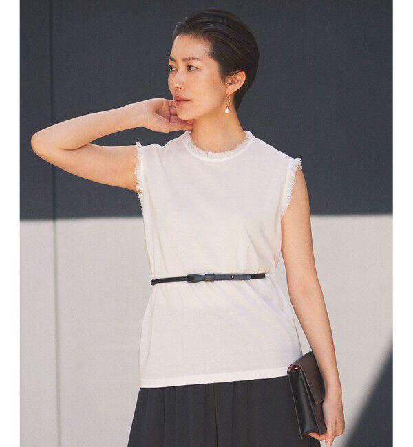 自由区「【カタログ掲載・洗える】フリンジディテールノースリーブ カットソー」|Tシャツ・カットソー|オフ