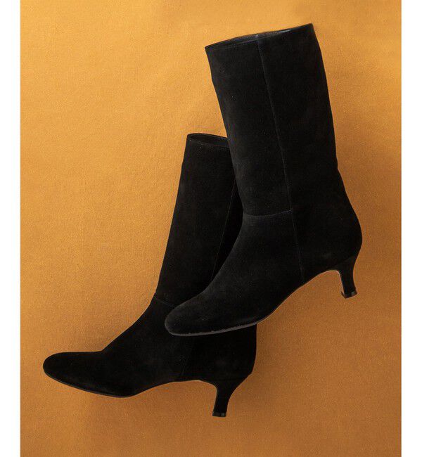 23区「スウェード ヒール ブーツ」|ショートブーツ|ブラック系