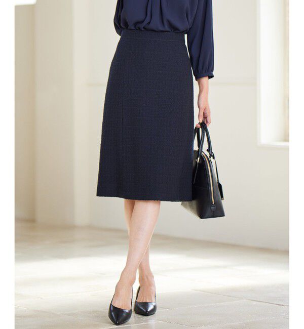 23区「【セットアップ対応】シャインツイードストレッチ スカート」|スカート|ネイビー