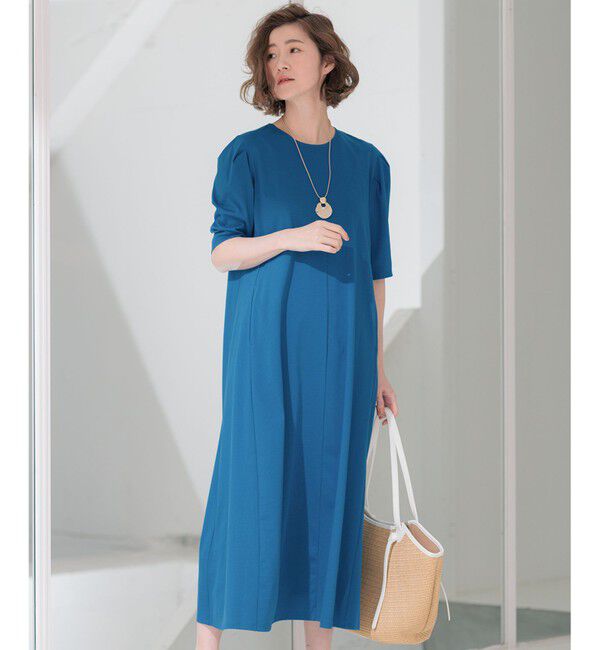 23区「【洗える】ALBINIコーコラン タックスリーブ ワンピース」|ワンピース|ブルー系