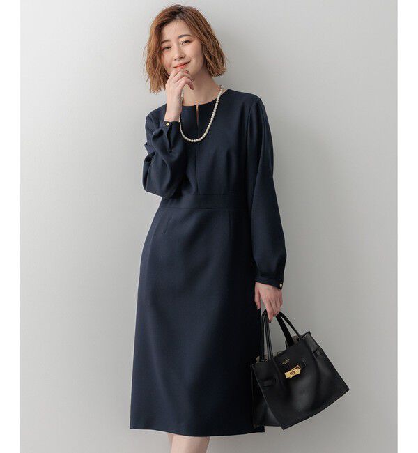 23区「【洗える】ウールミックスジョーゼット ワンピース」|ワンピース|ネイビー系