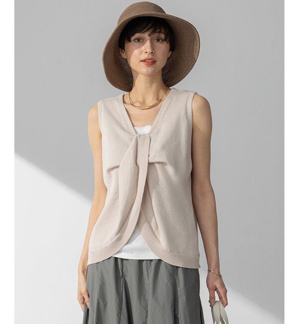 23区「【洗える】ツイストデザイン ノースリーブ ニット」|ニット・セーター|ベージュ系