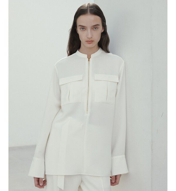 BEIGE,「【洗える】JASMINE / スタンドカラージップブラウス」|シャツ・ブラウス|Ecru